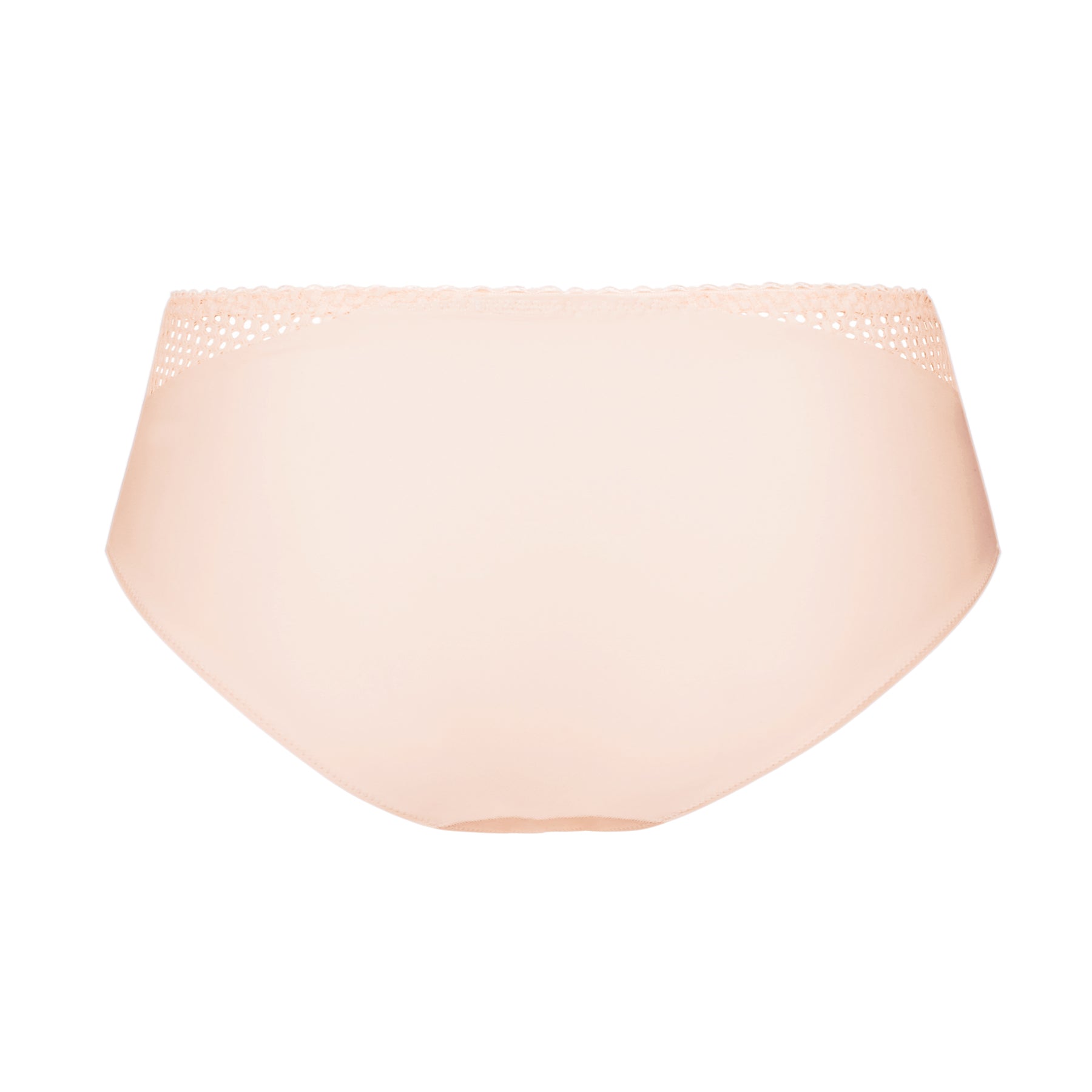 Back view of nude high-waist brief with smooth finish and soft stretch fabric