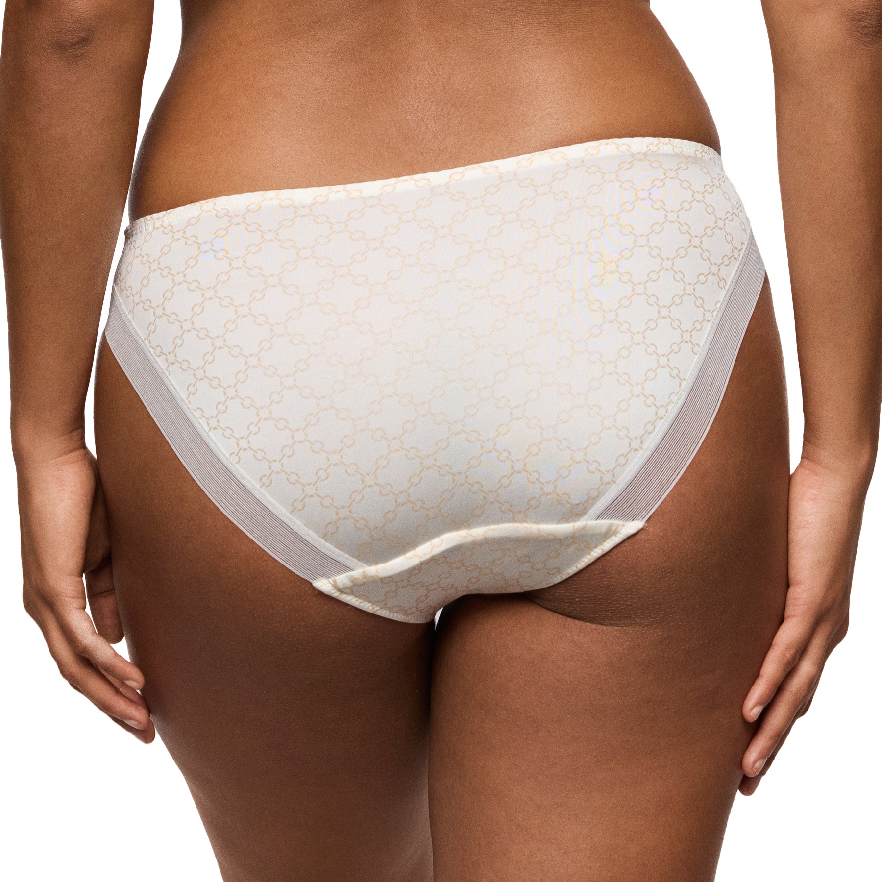 Cream patterned bikini brief back view with smooth edges and seamless finish