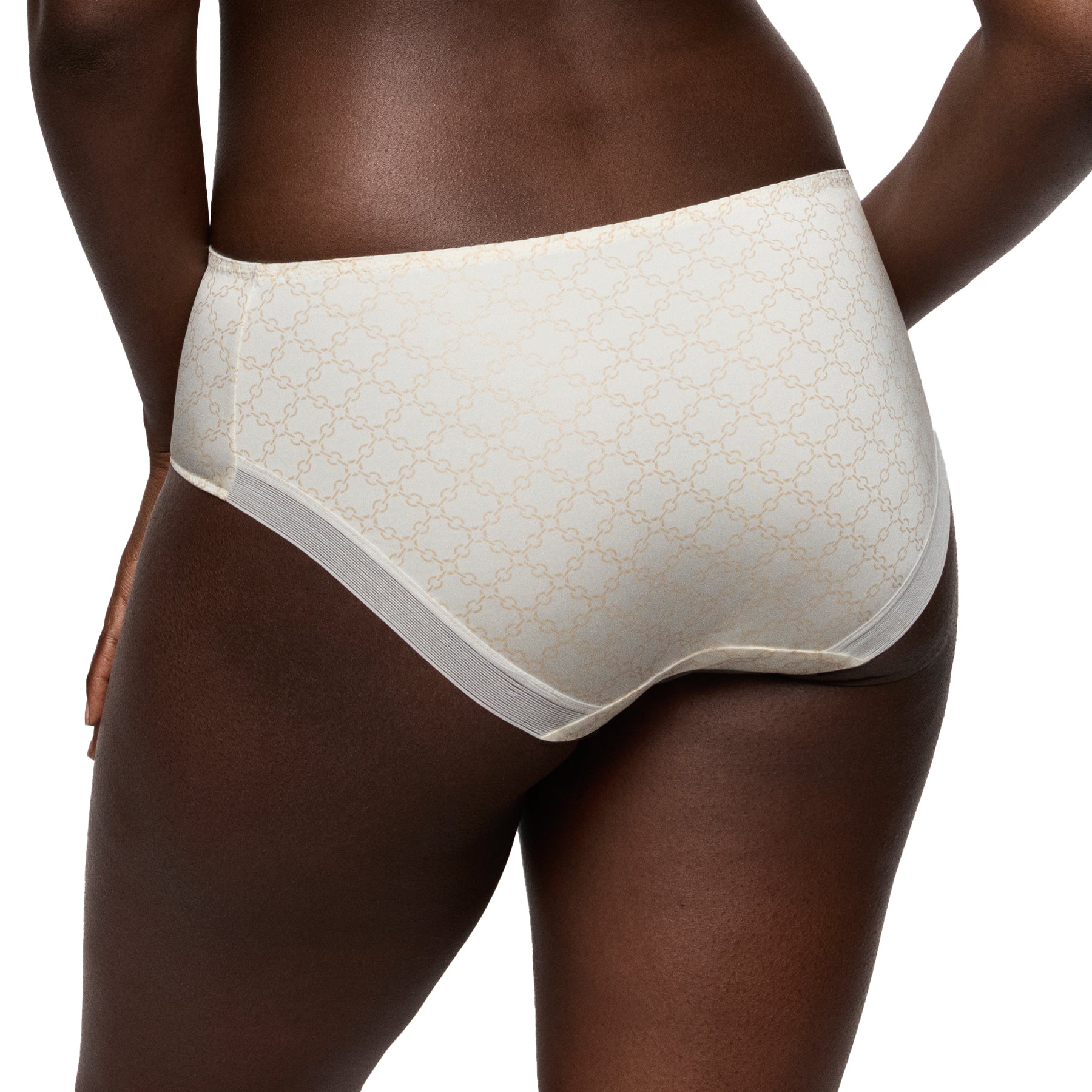 Cream patterned full coverage brief back view with smooth edges and soft stretch fabric