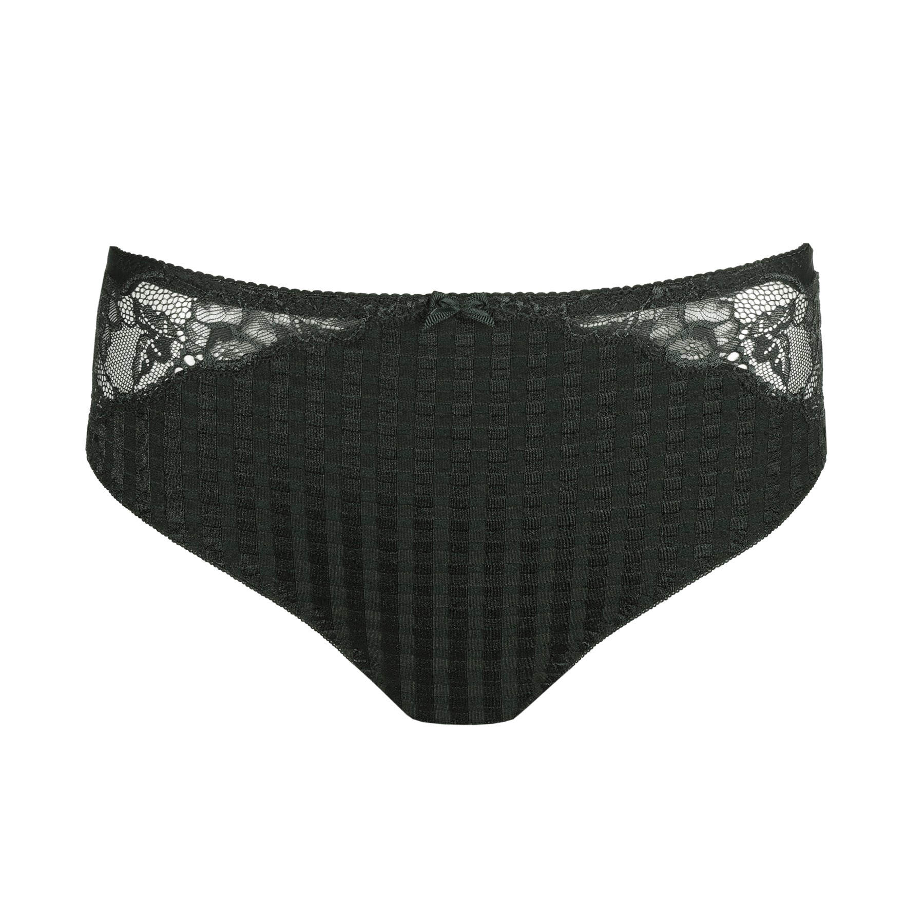PrimaDonna Madison full brief in deep green with check pattern and lace trim, front view.