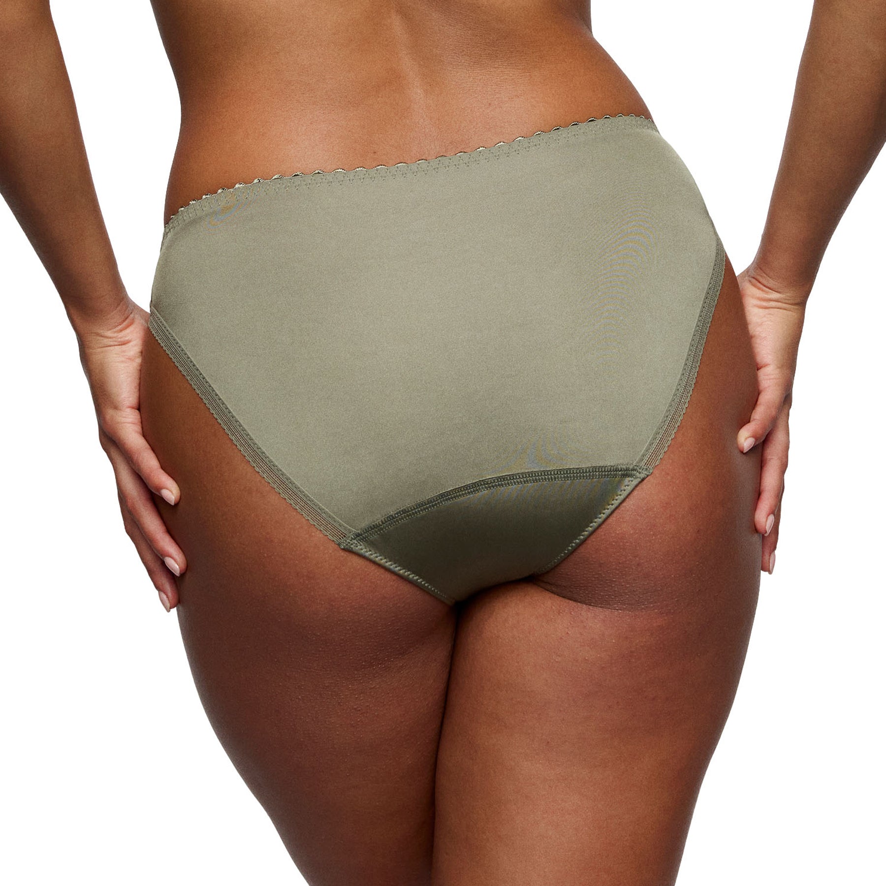 PrimaDonna Cala Luna Rio brief in Botanique, back view with smooth full-coverage back and soft khaki fabric for everyday comfort.