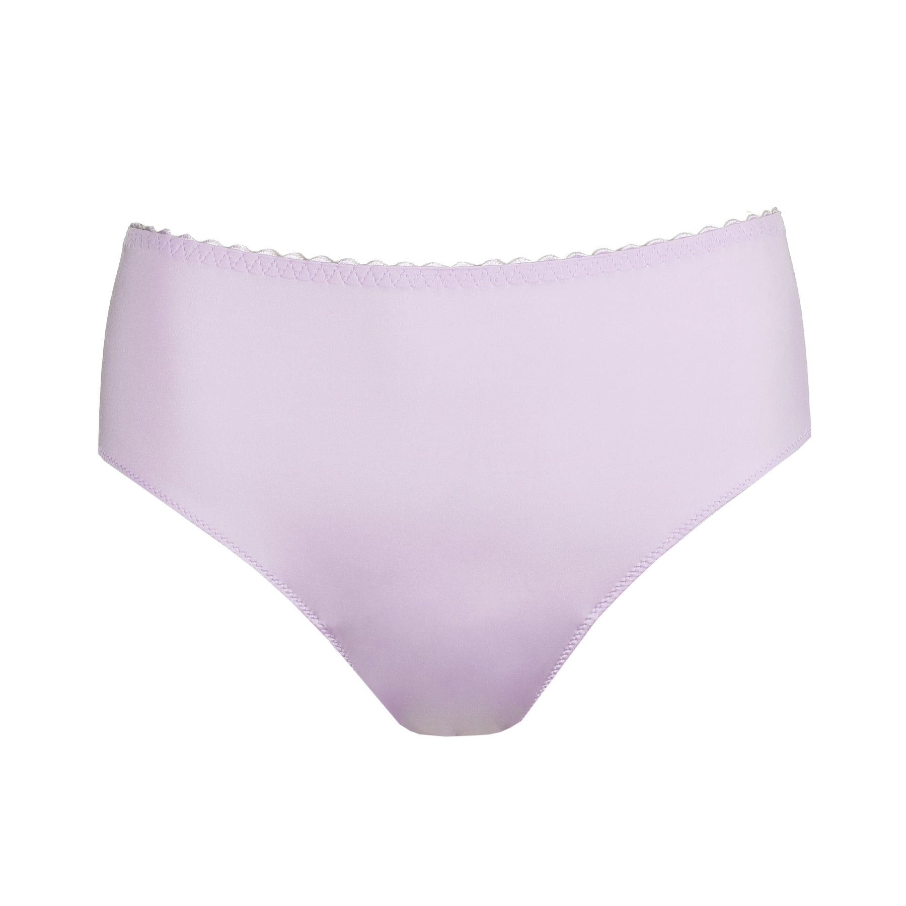 Product-only image of lavender full brief panties with clean seamless finish and subtle scalloped waistband detail.