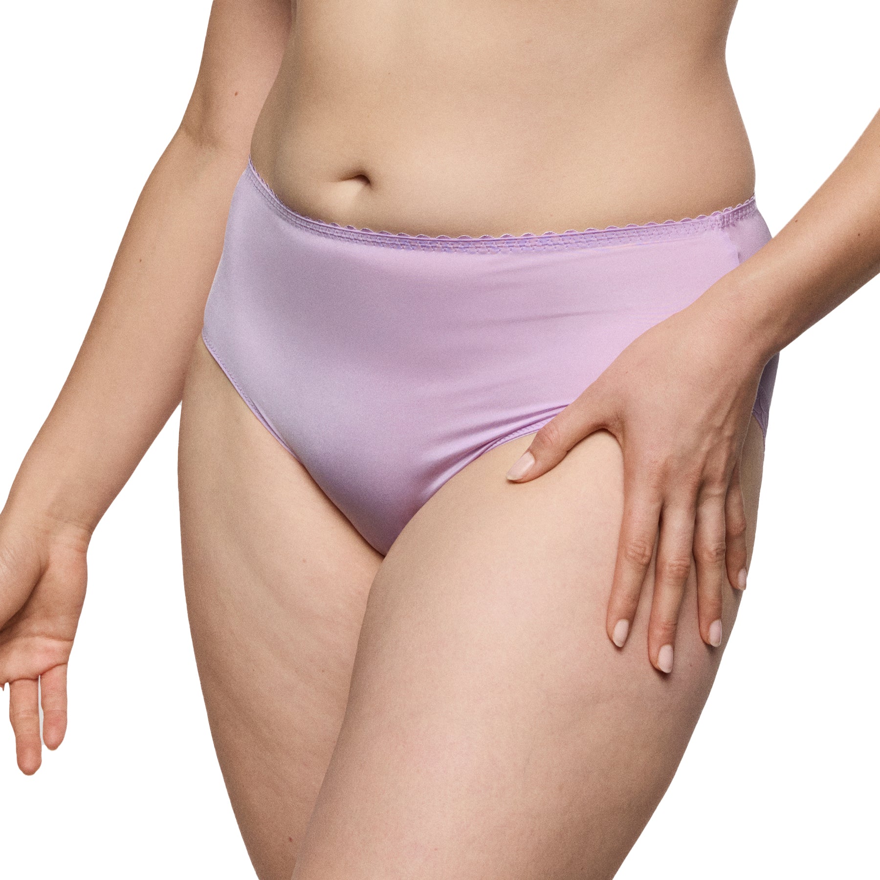 Three-quarter view of lavender full coverage panties featuring soft stretch fabric and comfortable high-rise silhouette.