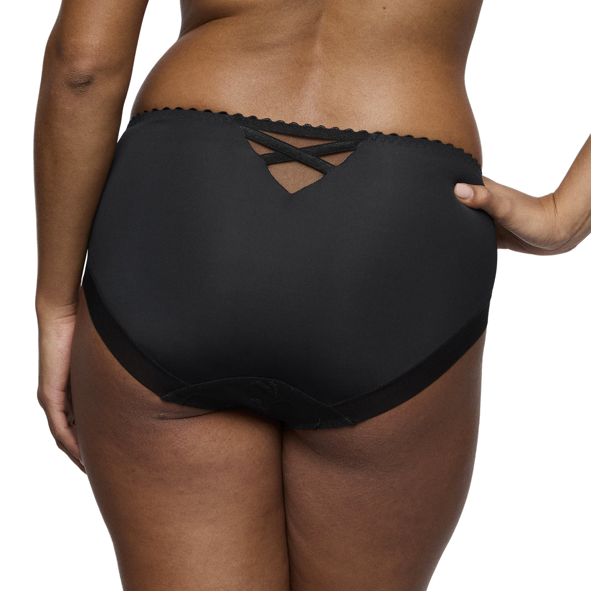 Back view of PrimaDonna Solisse Full Brief in black with smooth coverage and a feminine criss-cross detail at the waistband.