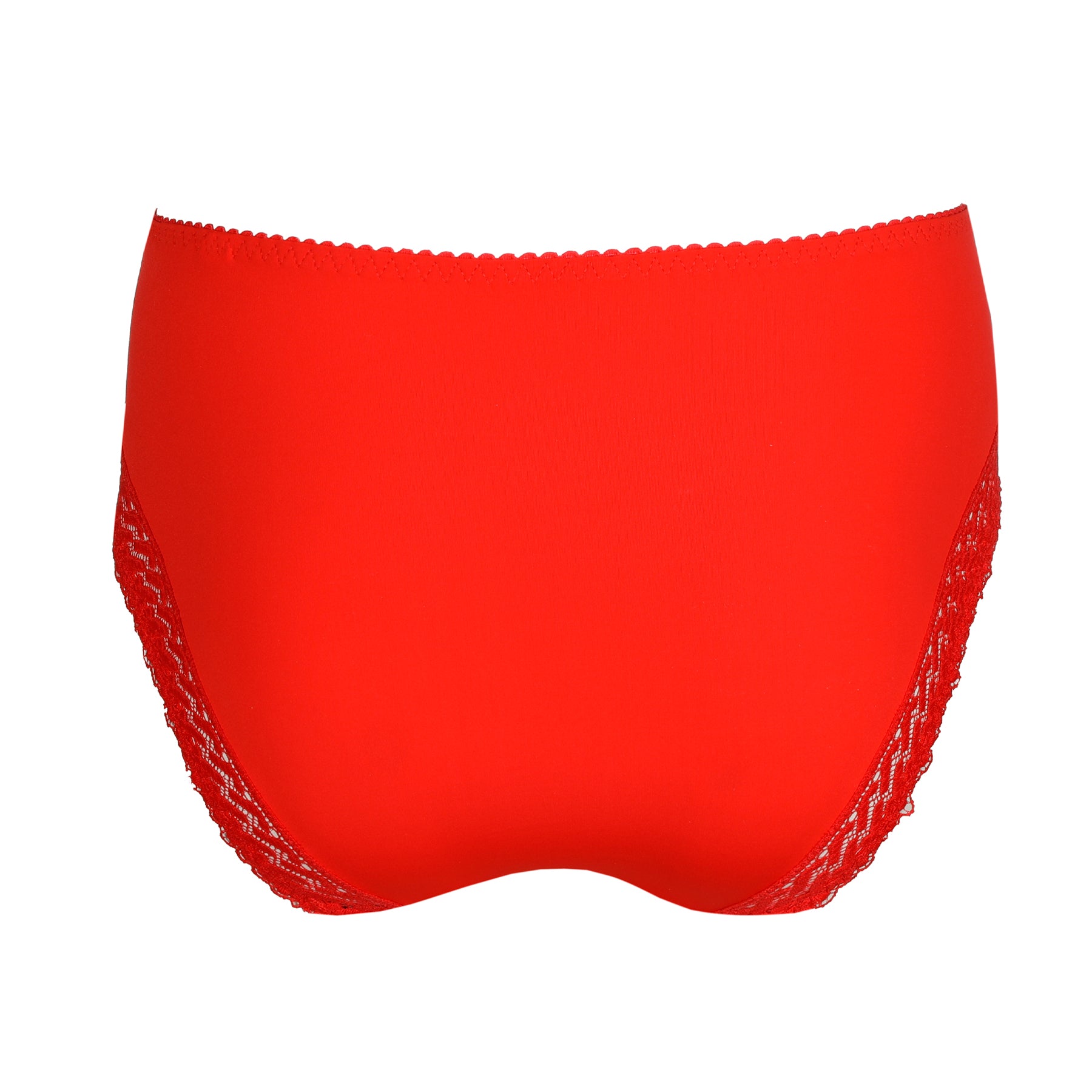 Red underwear with lace trim on a white background