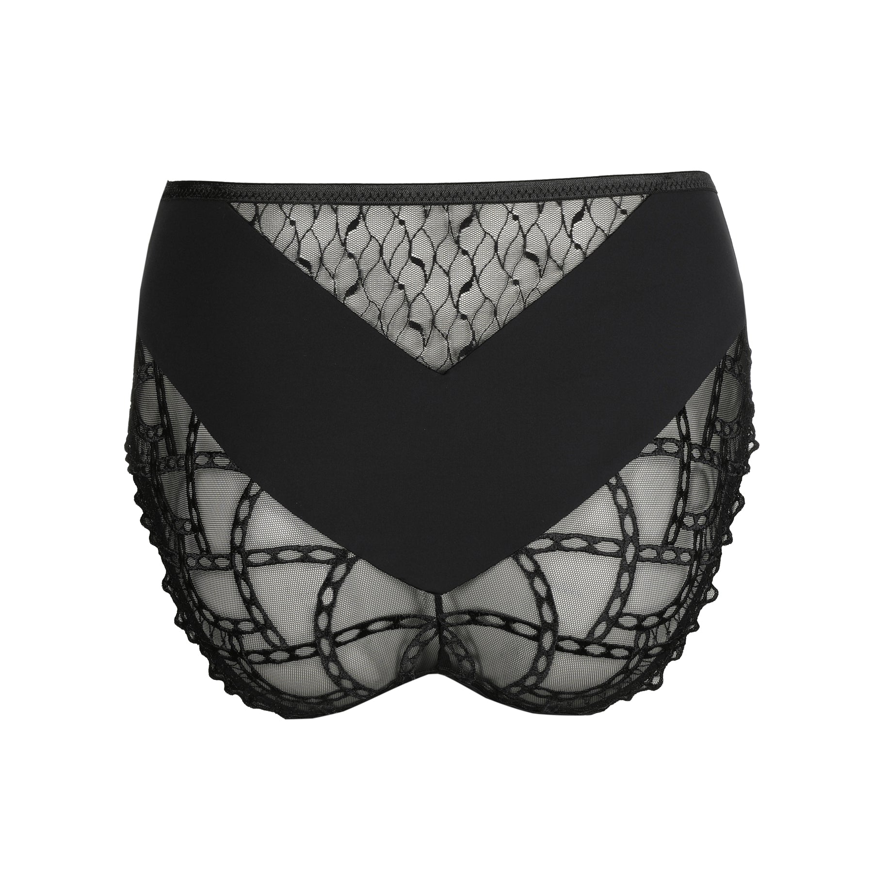 PrimaDonna black full brief featuring graphic lace and smooth microfibre front, front view
