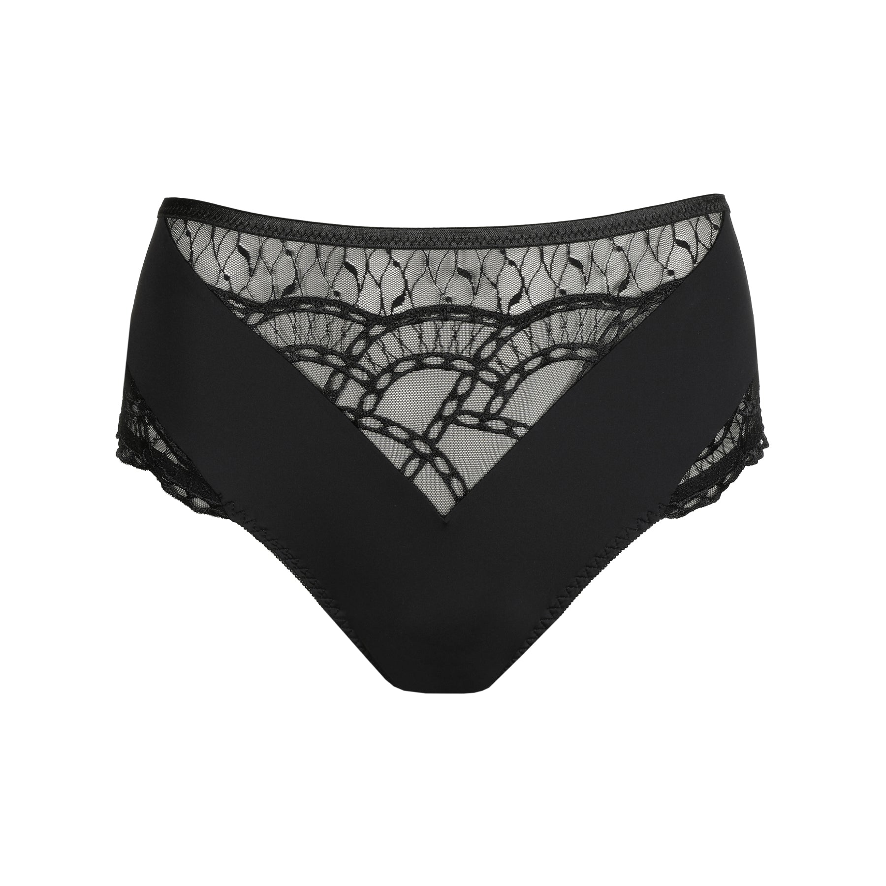 PrimaDonna black full brief with lace detailing and supportive high-rise cut, angled front view