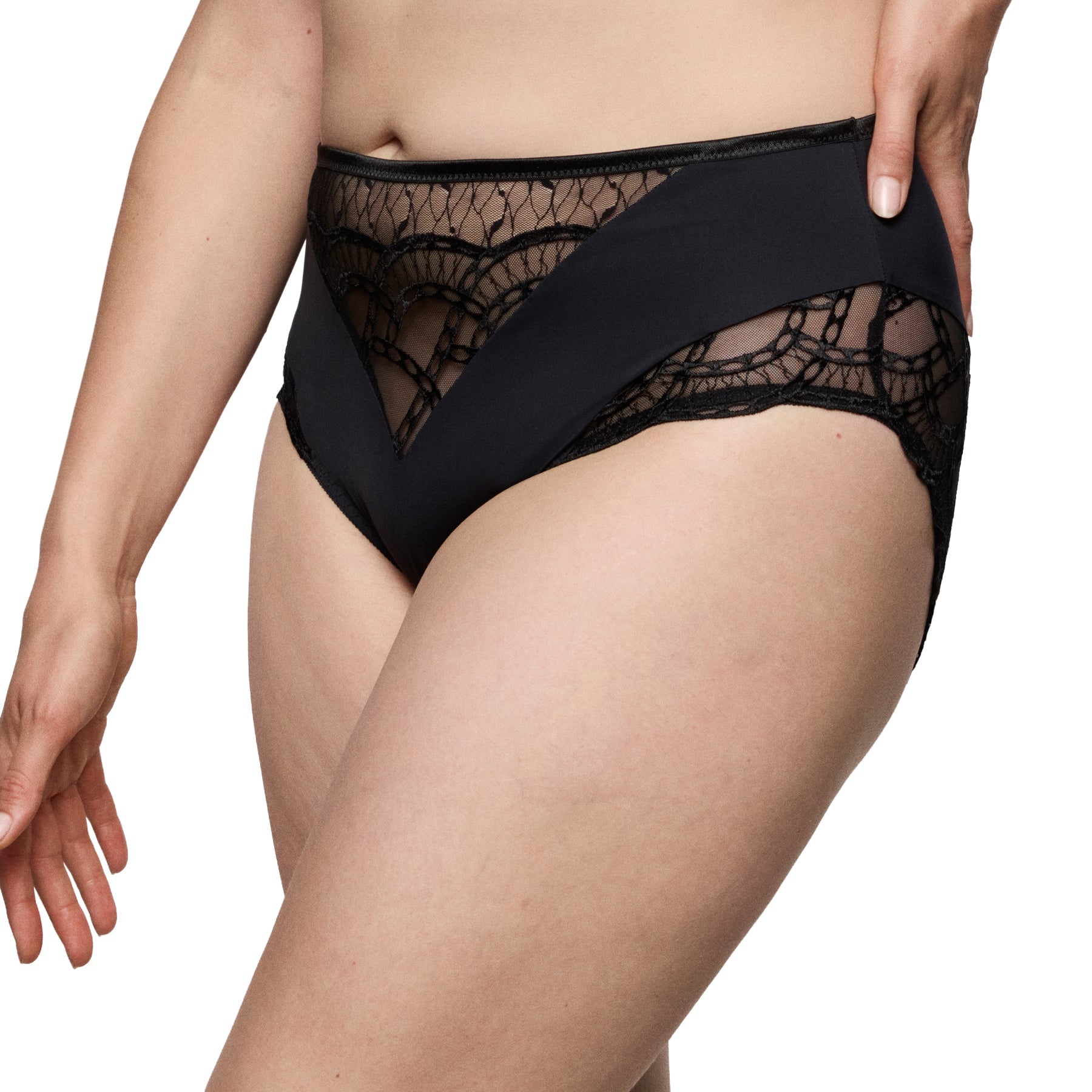 PrimaDonna black full brief with elegant lace detailing and flattering cut, angled back view
