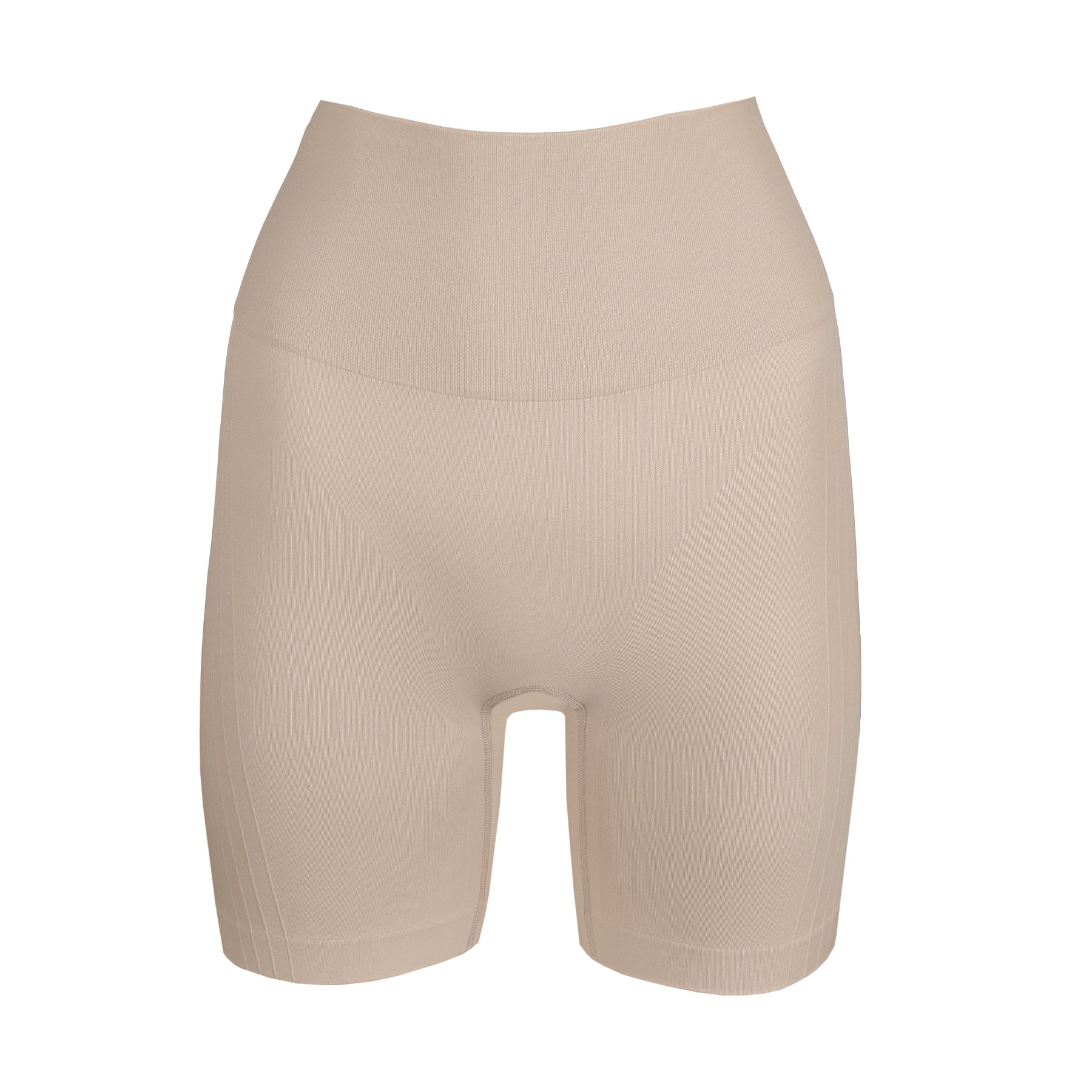 Nude seamless anti-chafing shorts with high waist and smoothing panel - product image on white background