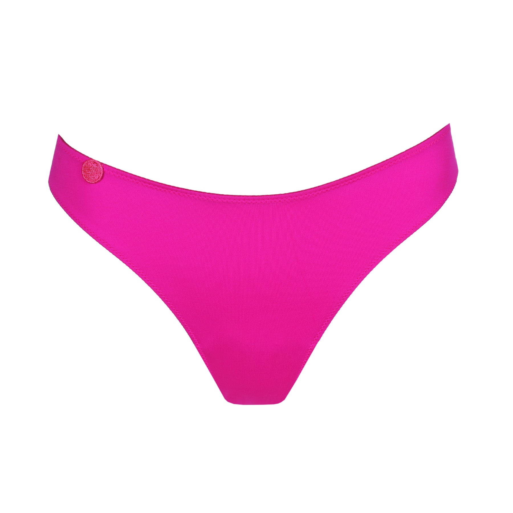 Influencer pink thong underwear with smooth microfiber fabric and minimal seamless finish on white background