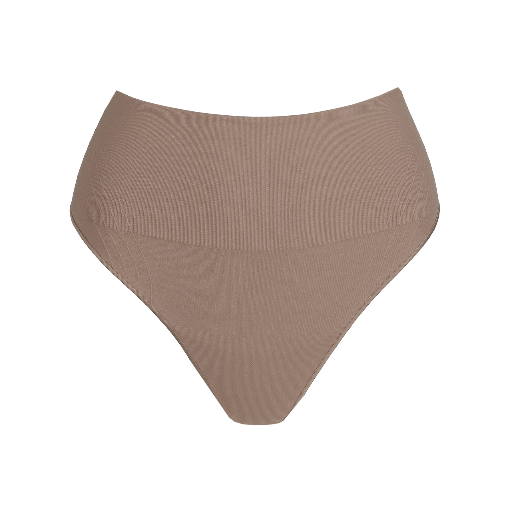 Brown high-waisted bikini bottom on a white background
