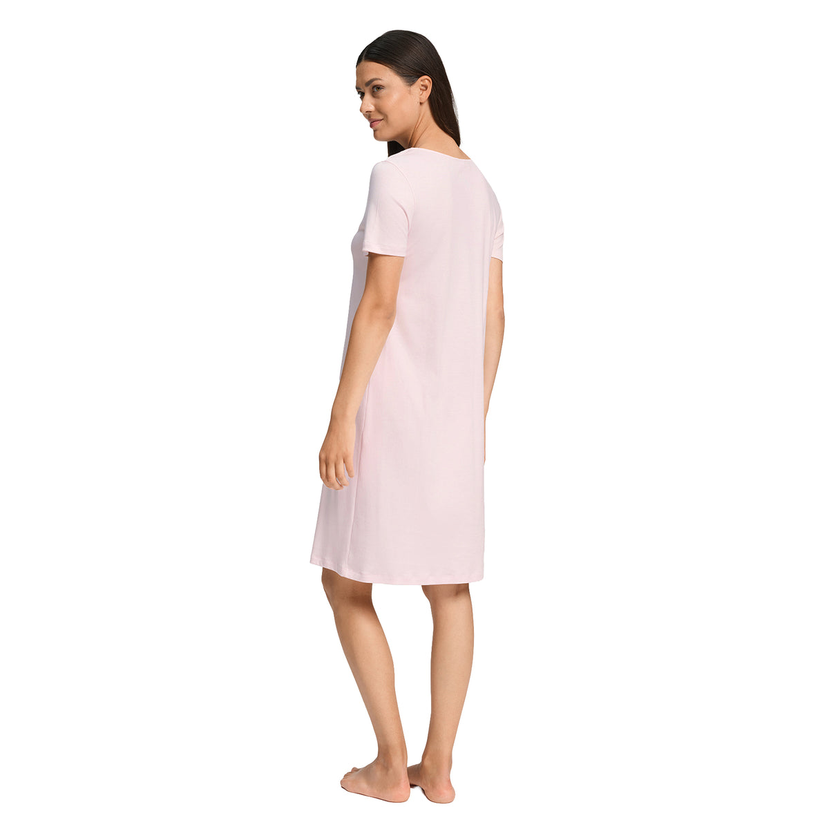 HANRO Rosaria Chemise in blush pink, back view showing relaxed knee-length silhouette