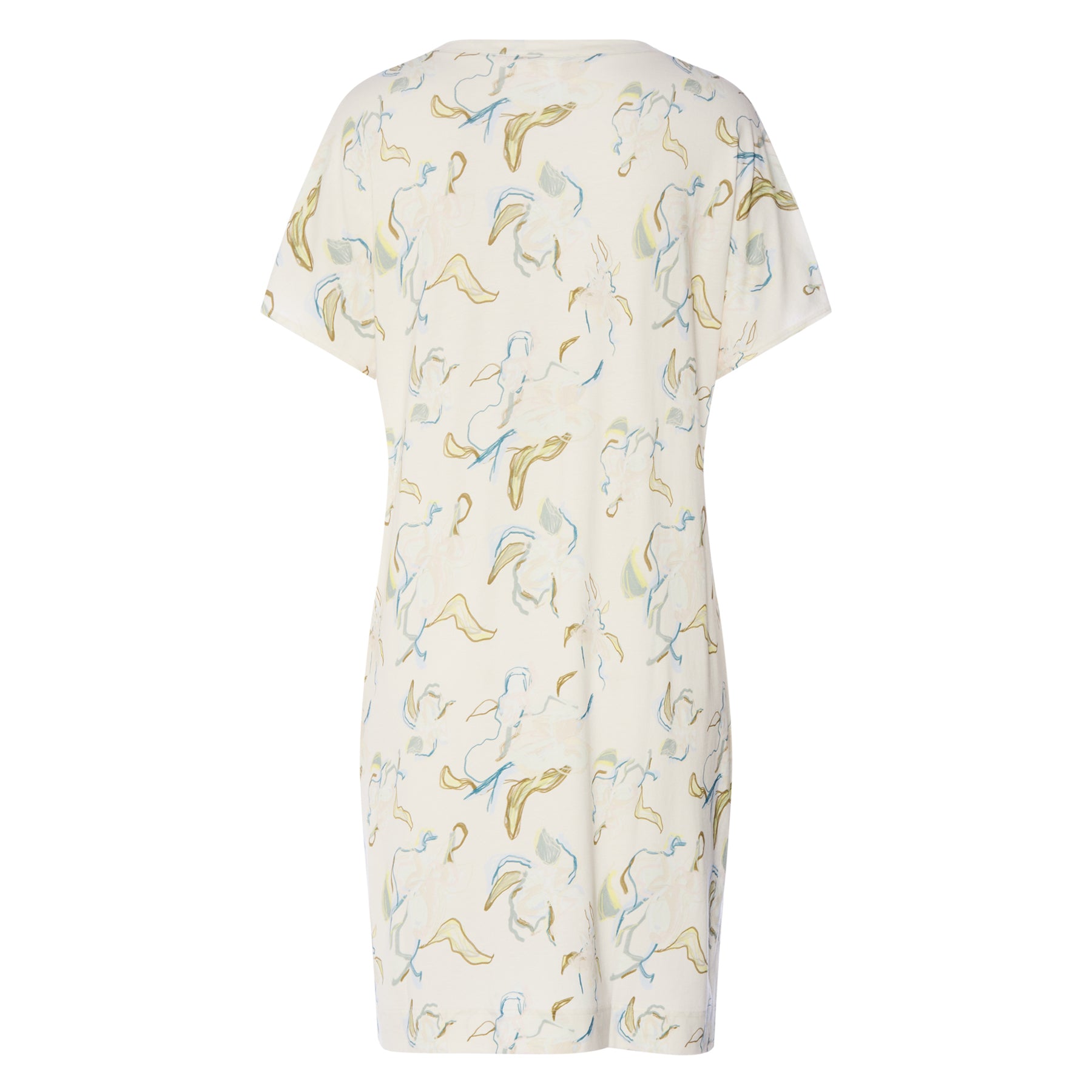 Back flat lay of Flowing Paint print nightgown style 074855 featuring soft drape and abstract floral design.