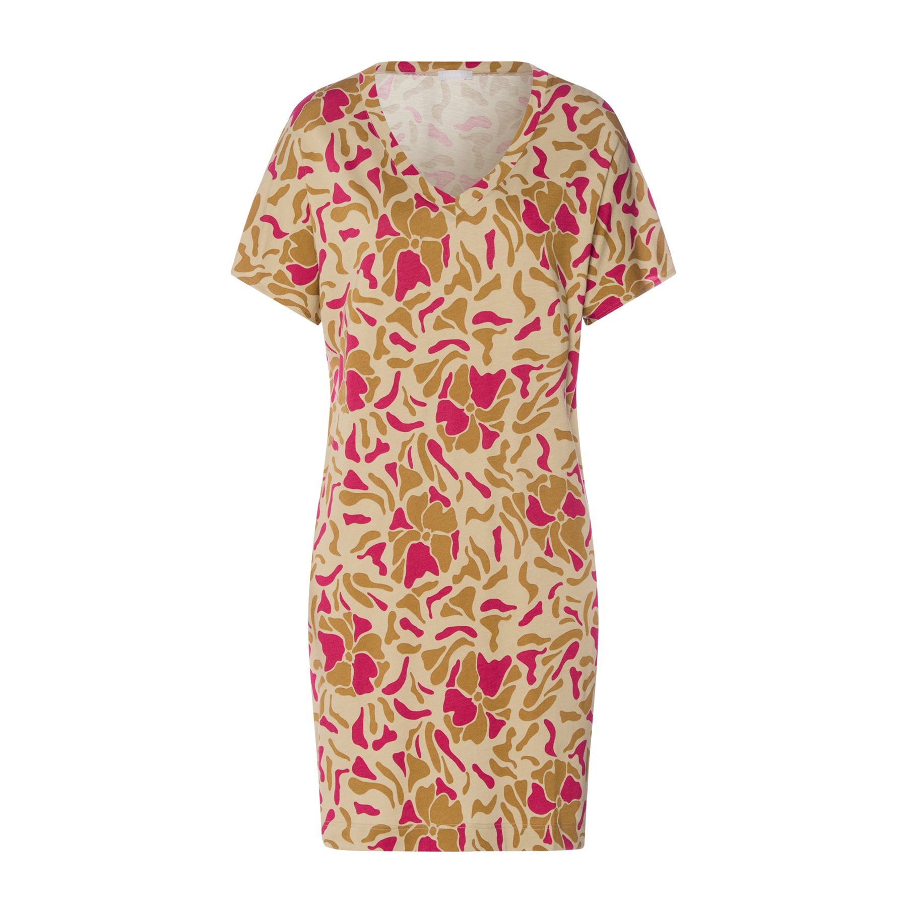 Petals Print short sleeve nightgown style 074855 front view with V-neckline and knee-length cut.