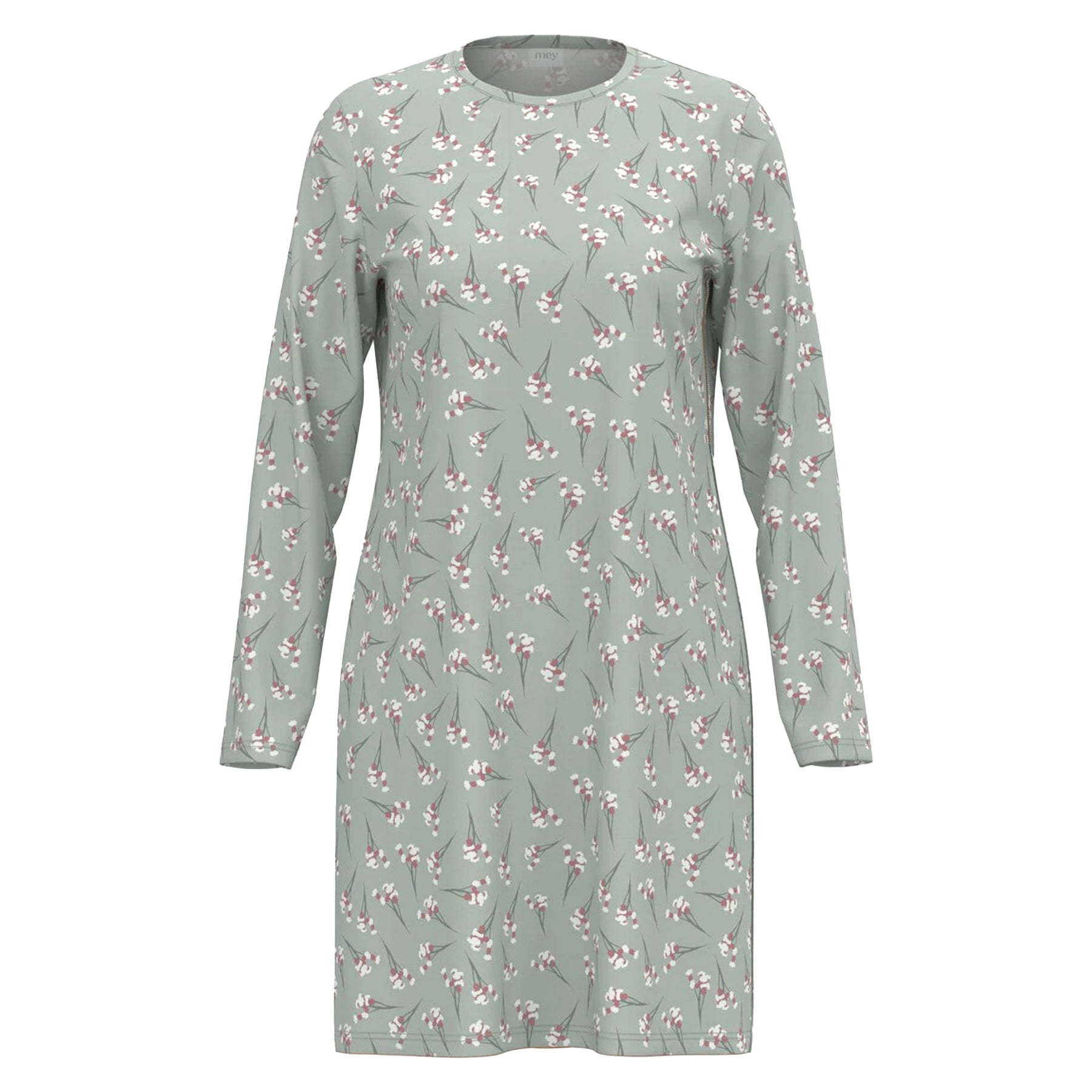 Sage green nightshirt with delicate white and pink floral pattern, displayed front-facing.