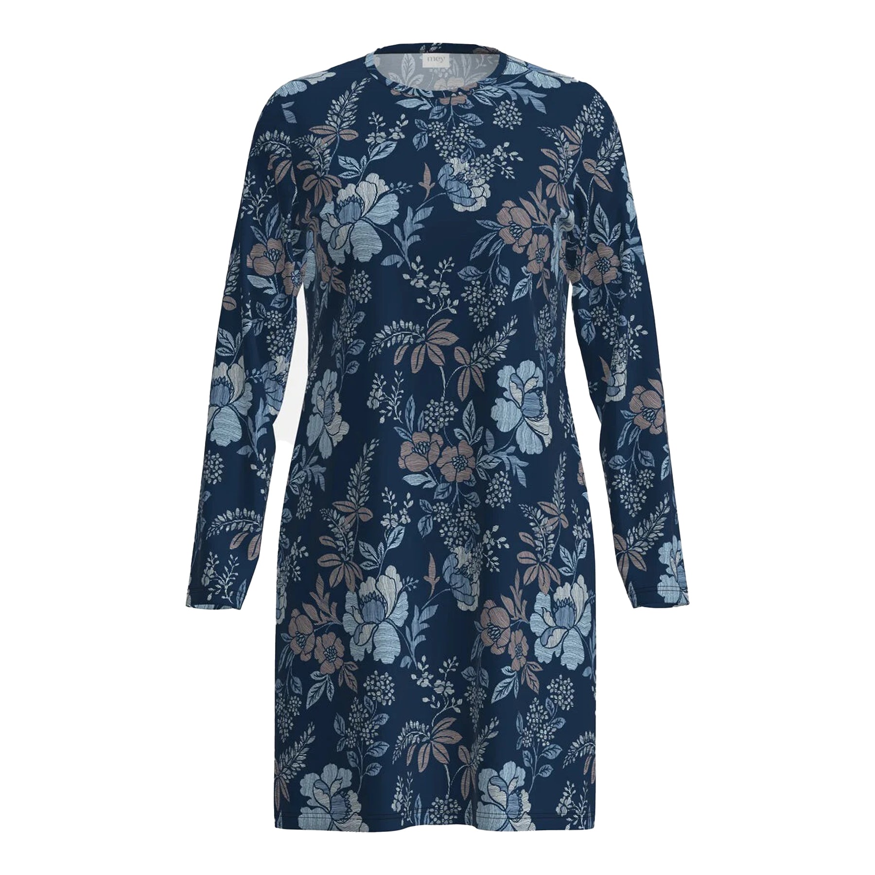 Navy floral dress on a white background