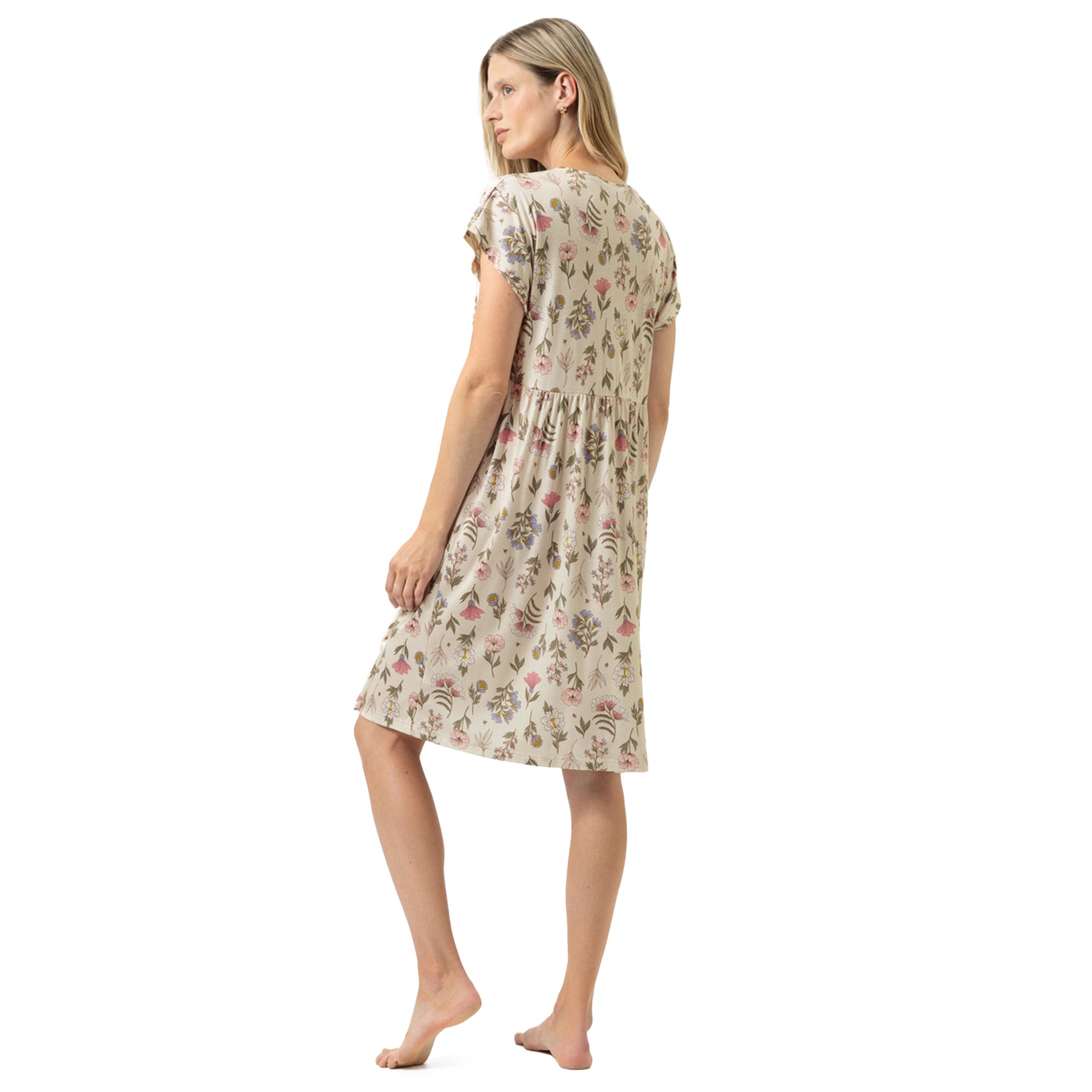Back View floral print detail on almond milk women’s nightgown – style 1230122.