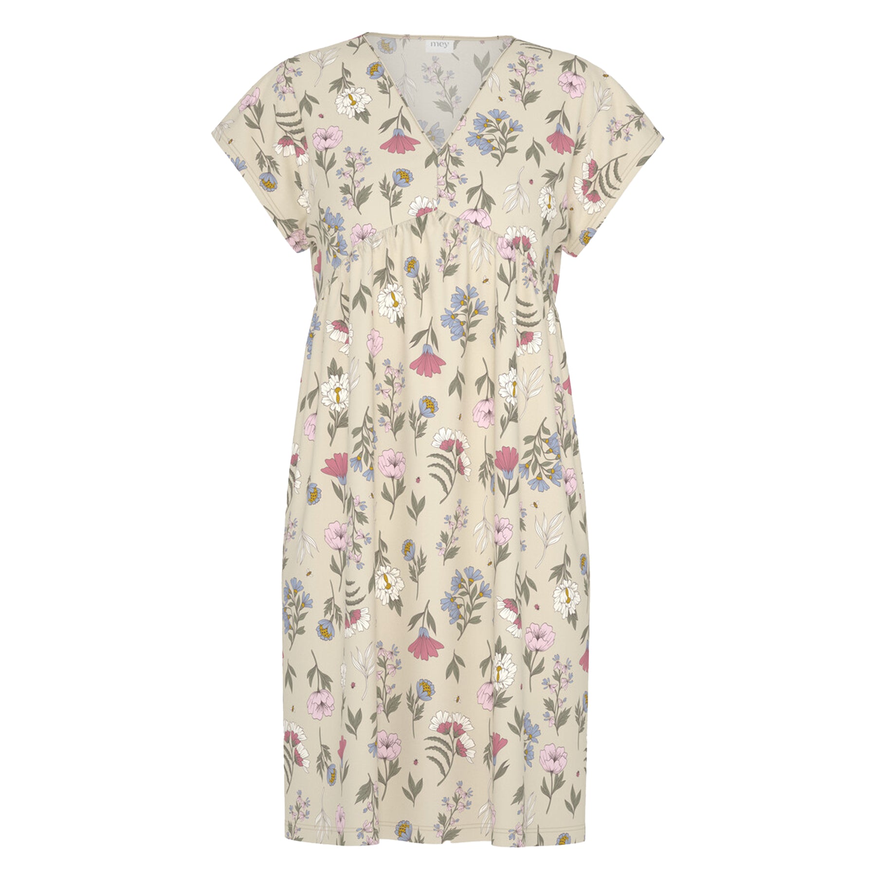 Flat lay product image of almond milk floral midi nightdress with short sleeves – style 1230122.