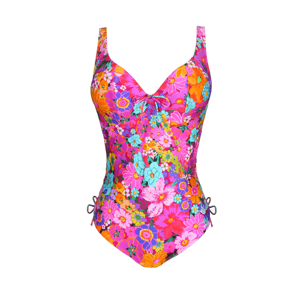 COS Reversible Printed Plunge Swimsuit in ORANGE / FLORAL PRINT