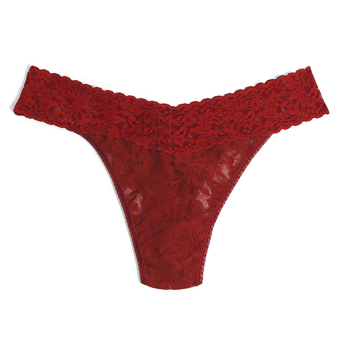 Hanky Panky Regular Rise Thong in Clay Ole featuring signature stretch floral lace and a flattering V-shaped waistband.