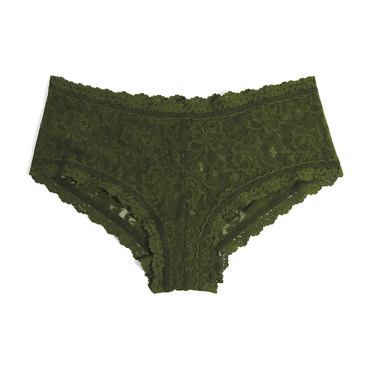 Hanky Panky Boyshort in Woodland Green floral stretch lace, front product view.