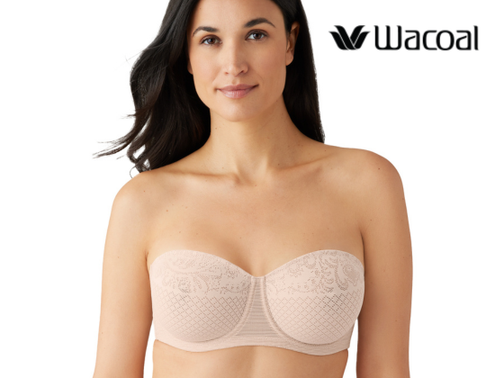 Wacoal strapless lace bra in nude beige for full support