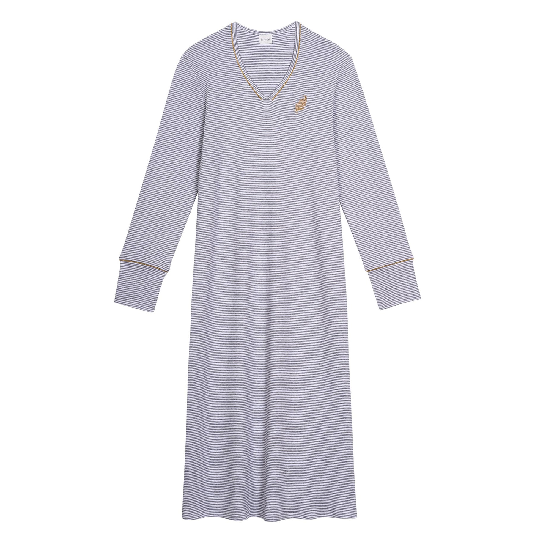 A flat laying gown in grey striped print