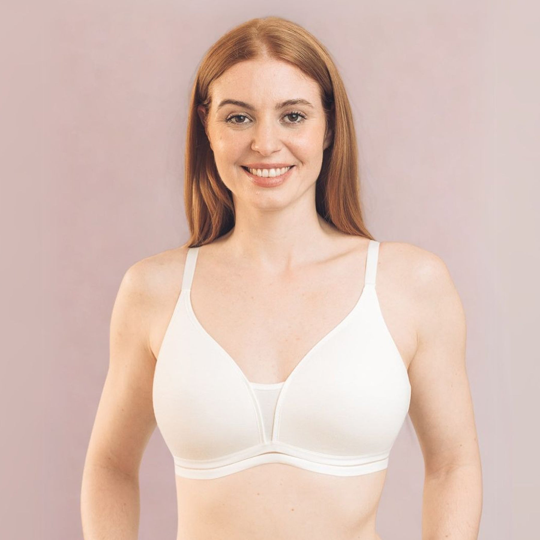 White wireless bra with smooth cups and wide centre panel for added coverage.