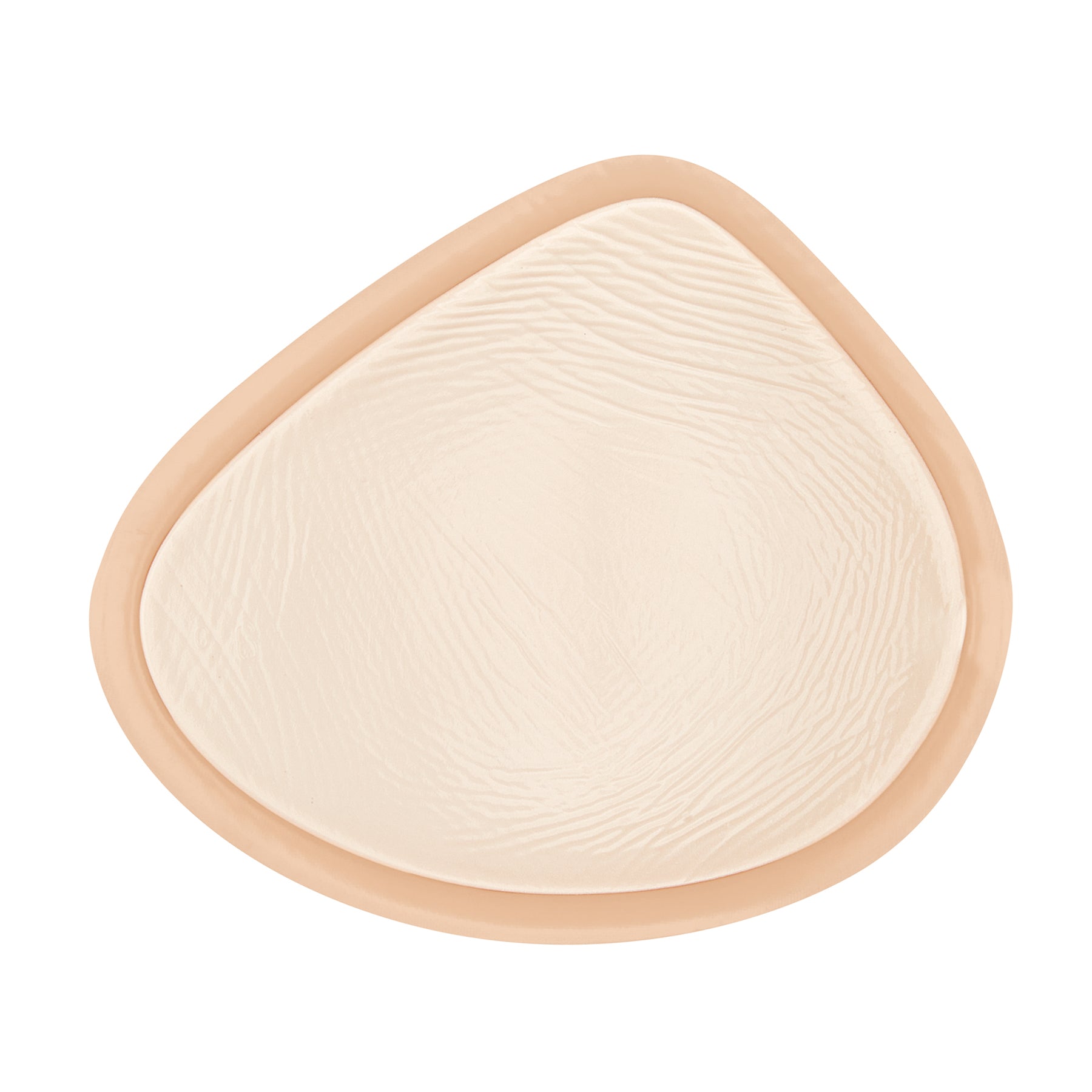 Amoena 397 Natura 3E breast prosthesis back view showing contoured inner surface designed for even weight distribution on white background.