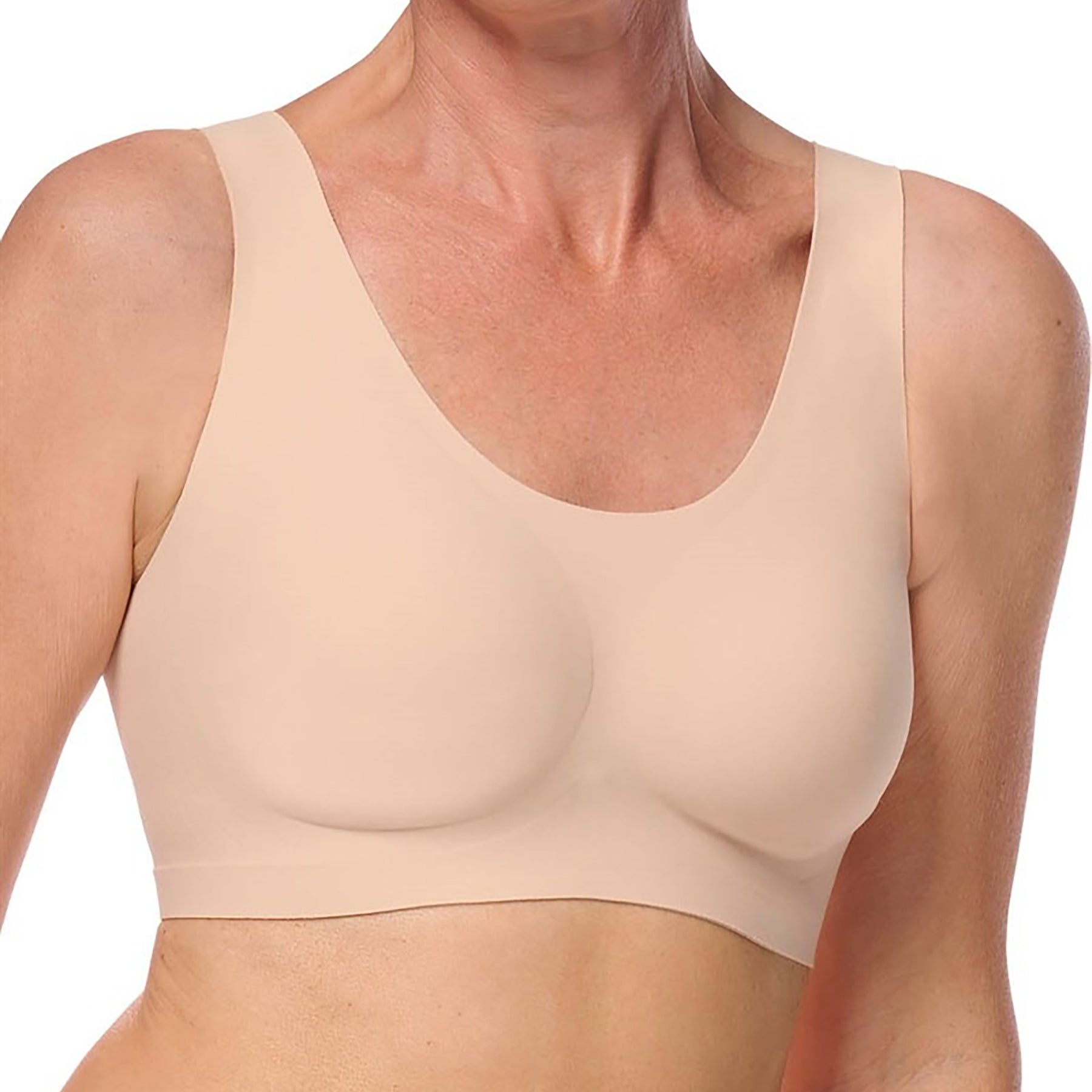 Amoena Linda Wireless Seamless Bra in Sand – smooth moulded cups and invisible support design.