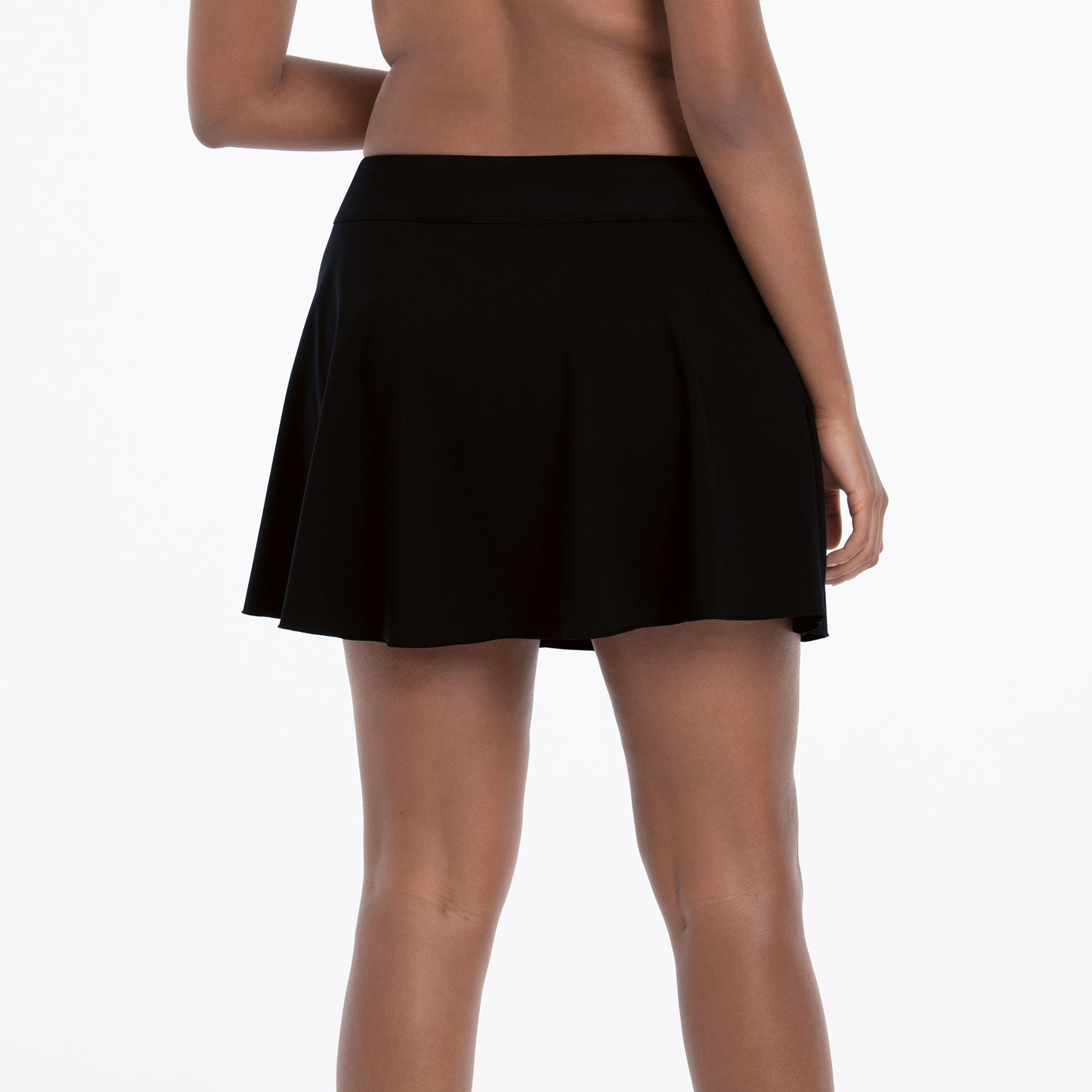 anita swim black bikini bottom skirt back view flared swim skirt with built-in briefs and high waist