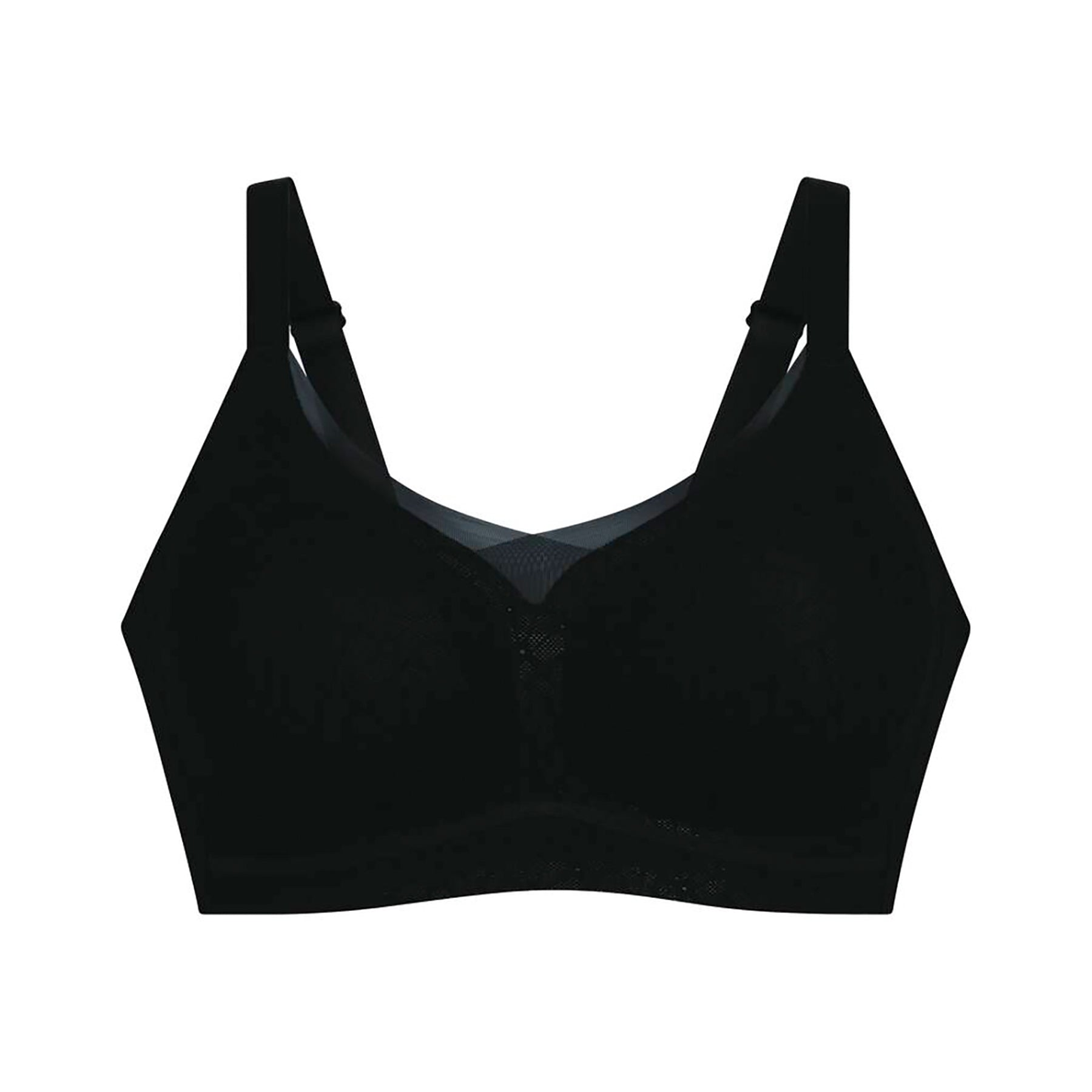 Front flat lay of Anita 5433 Essential Smart bralette wireless bra with subtle floral texture and smooth band in black.