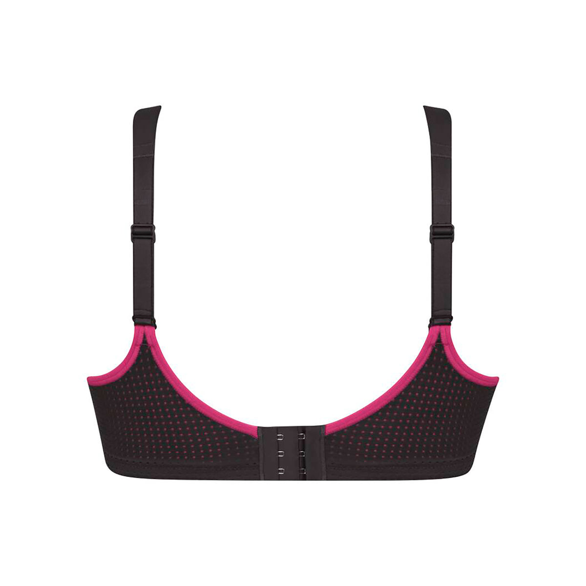 Anita 5599 performance wireX sports bra in 481 anthrazit/pink; a charcoal grey with hot pink trim. Rear view without model.