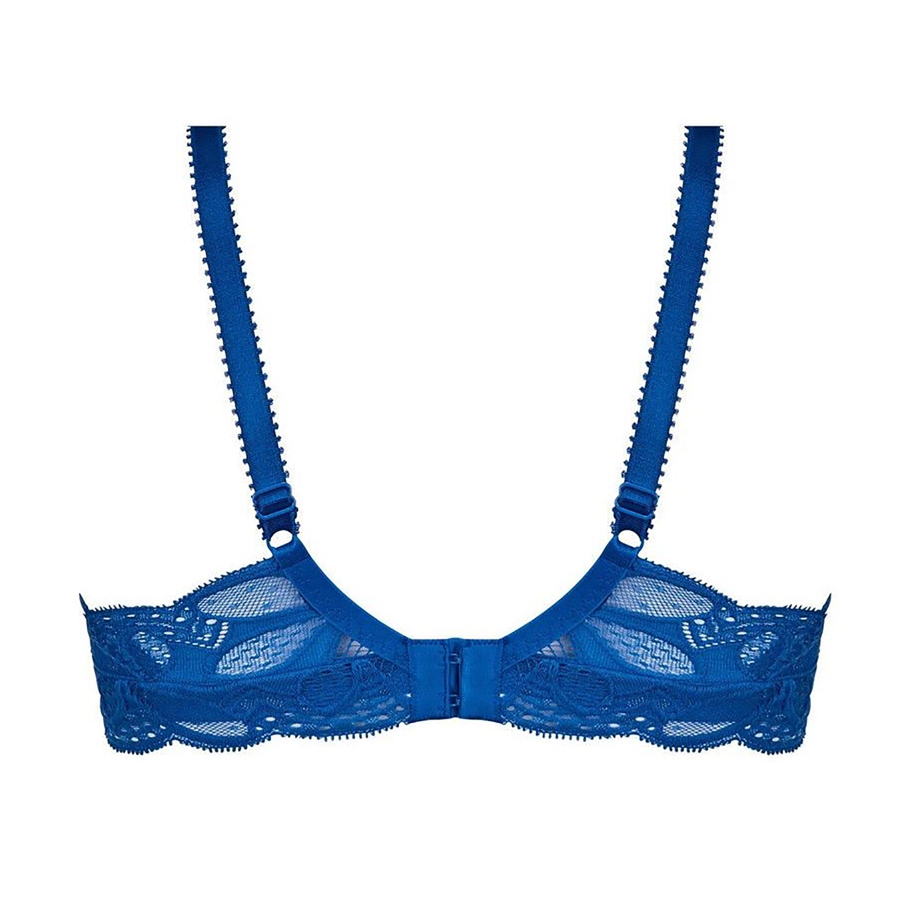 Stricto Sensuelle wireless bra ECH6617 Antigel cobalt blue, back view showing lace band, adjustable straps, and hook-and-eye closure