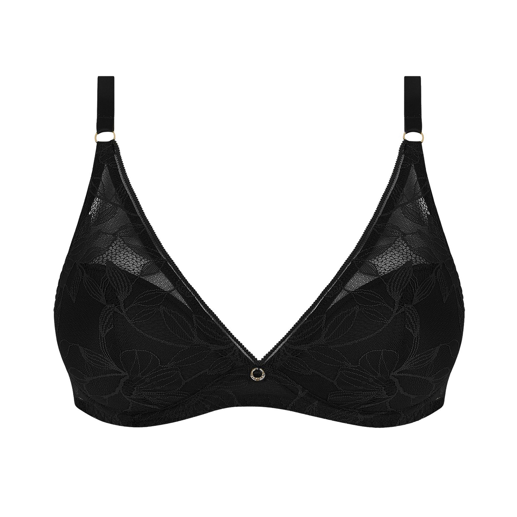 Antigel Dentelle Rebelle half pad triangle bra black flat lay front view no model