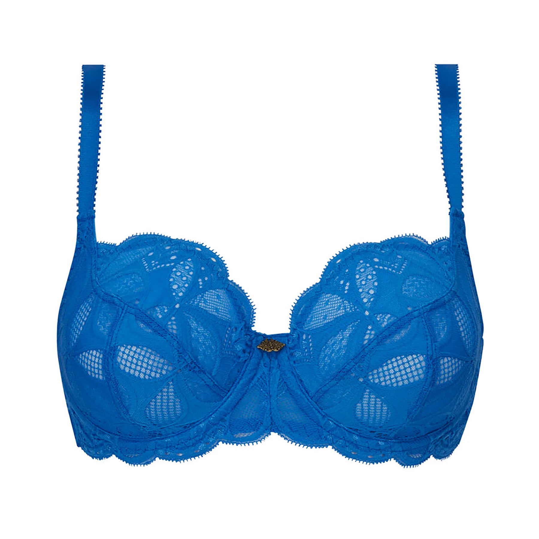Antigel Stricto Sensuelle 3-quarter cup bra FCH2817 in cobalt blue lace, front view showcasing sheer floral lace cups and underwire support