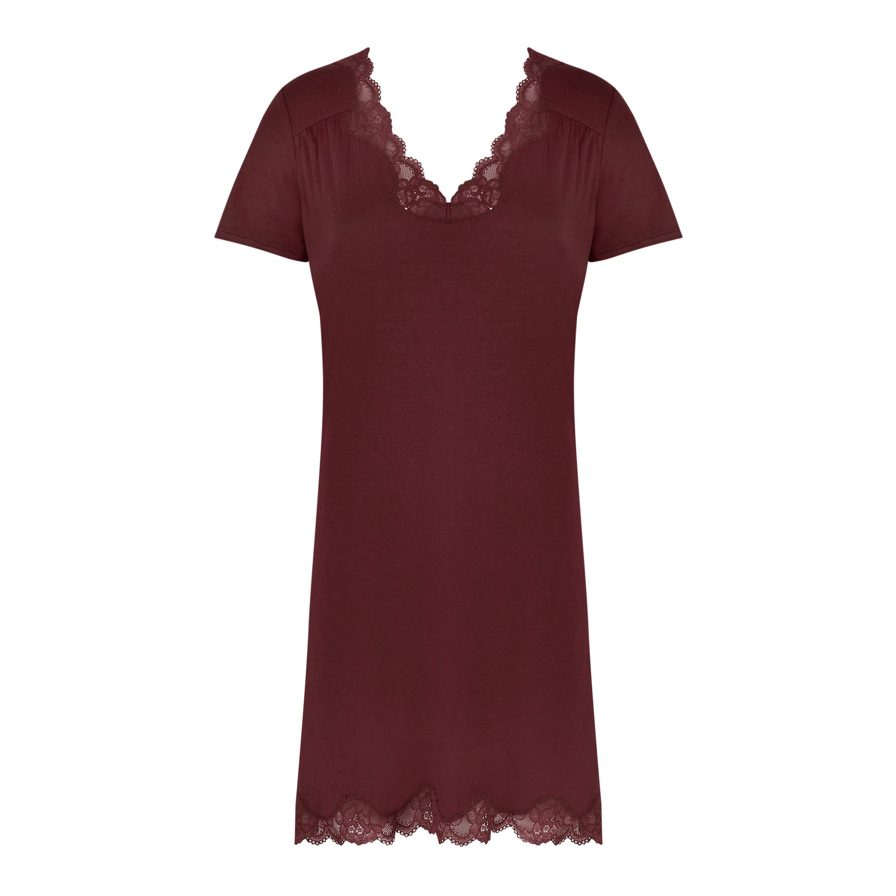 Antigel Simply Perfect short sleeve nightdress in cappuccino with lace trim and V-neckline – front view