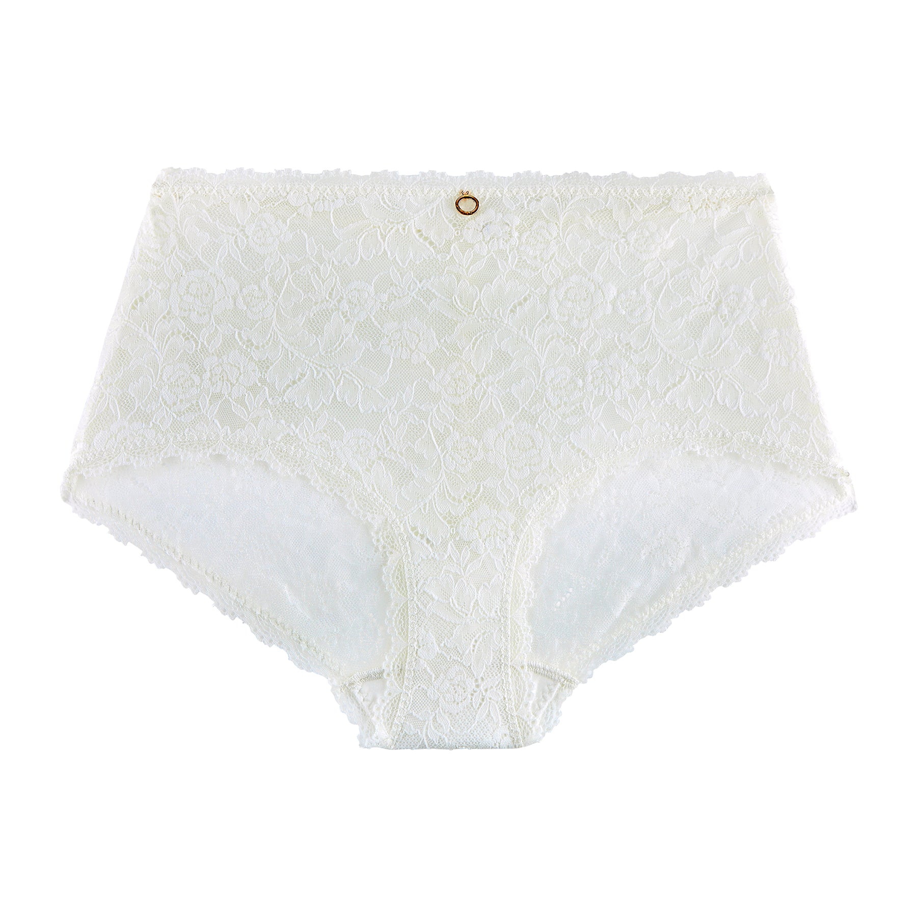 Aubade Rosessence High Waist Full Brief in Opale white floral lace, flat front view.
