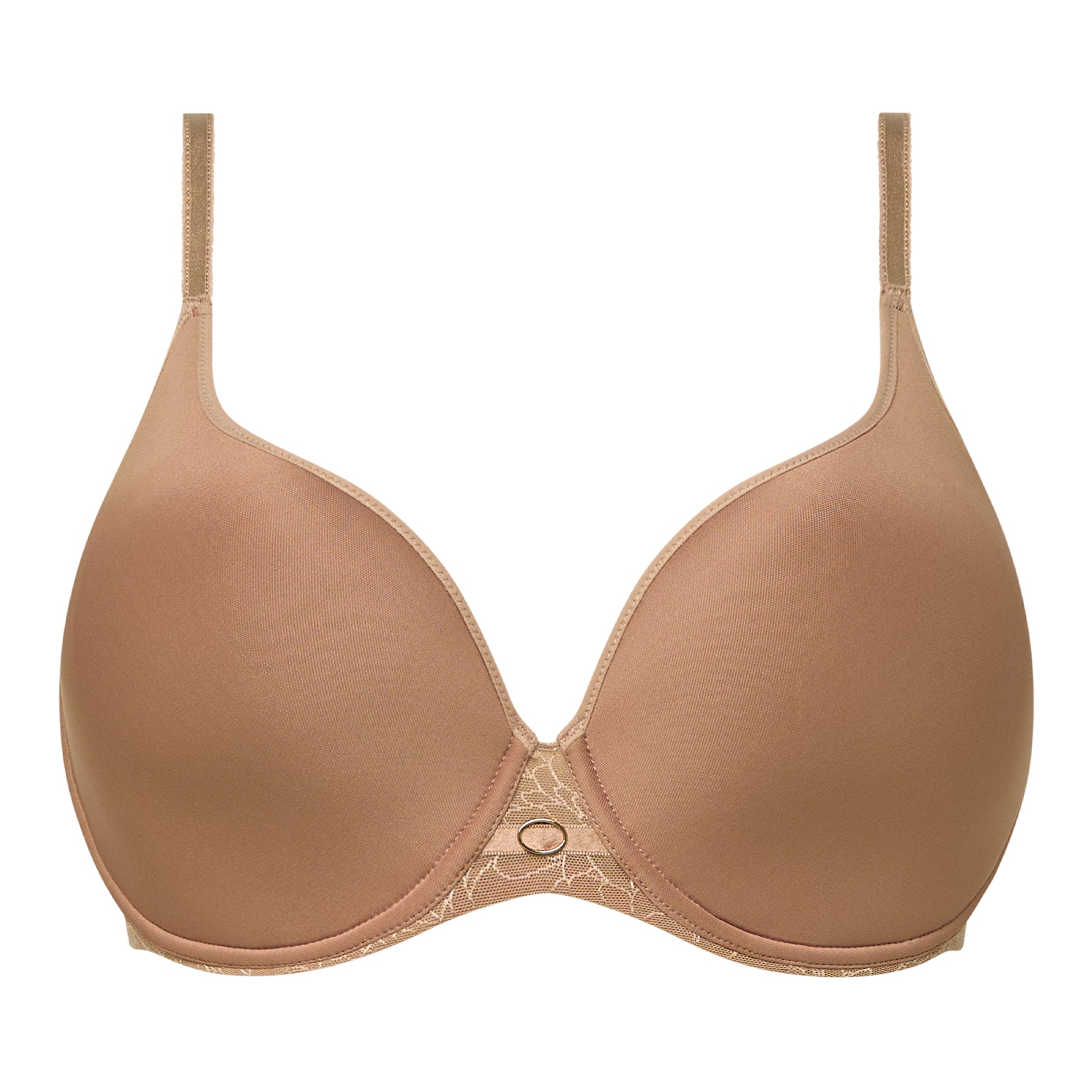 Nude spacer T-shirt bra with smooth molded cups and lace centre detail