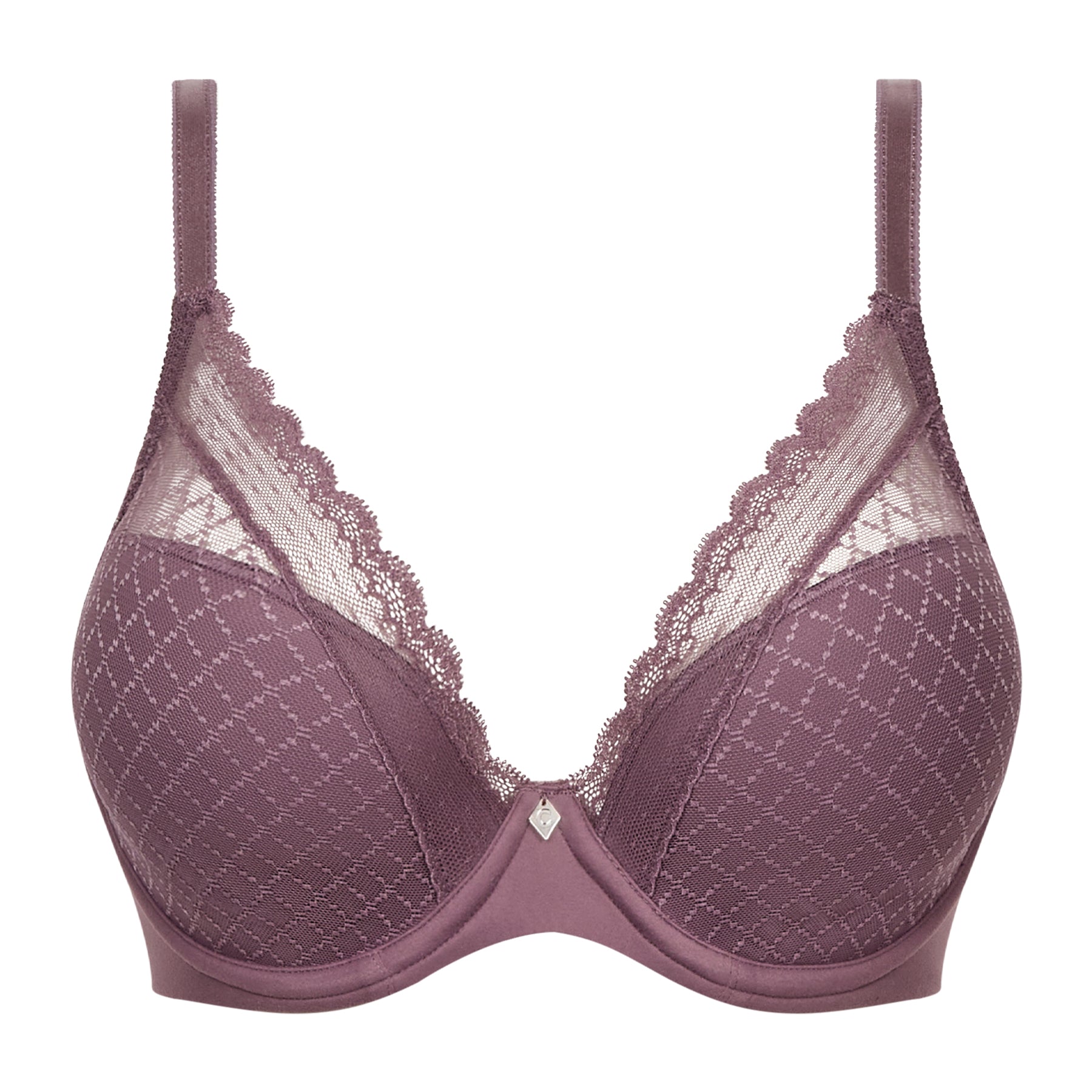 Chantelle Norah Chic full cup underwire bra in mauve with smooth jacquard cups, sheer lace trim, and supportive everyday comfort.