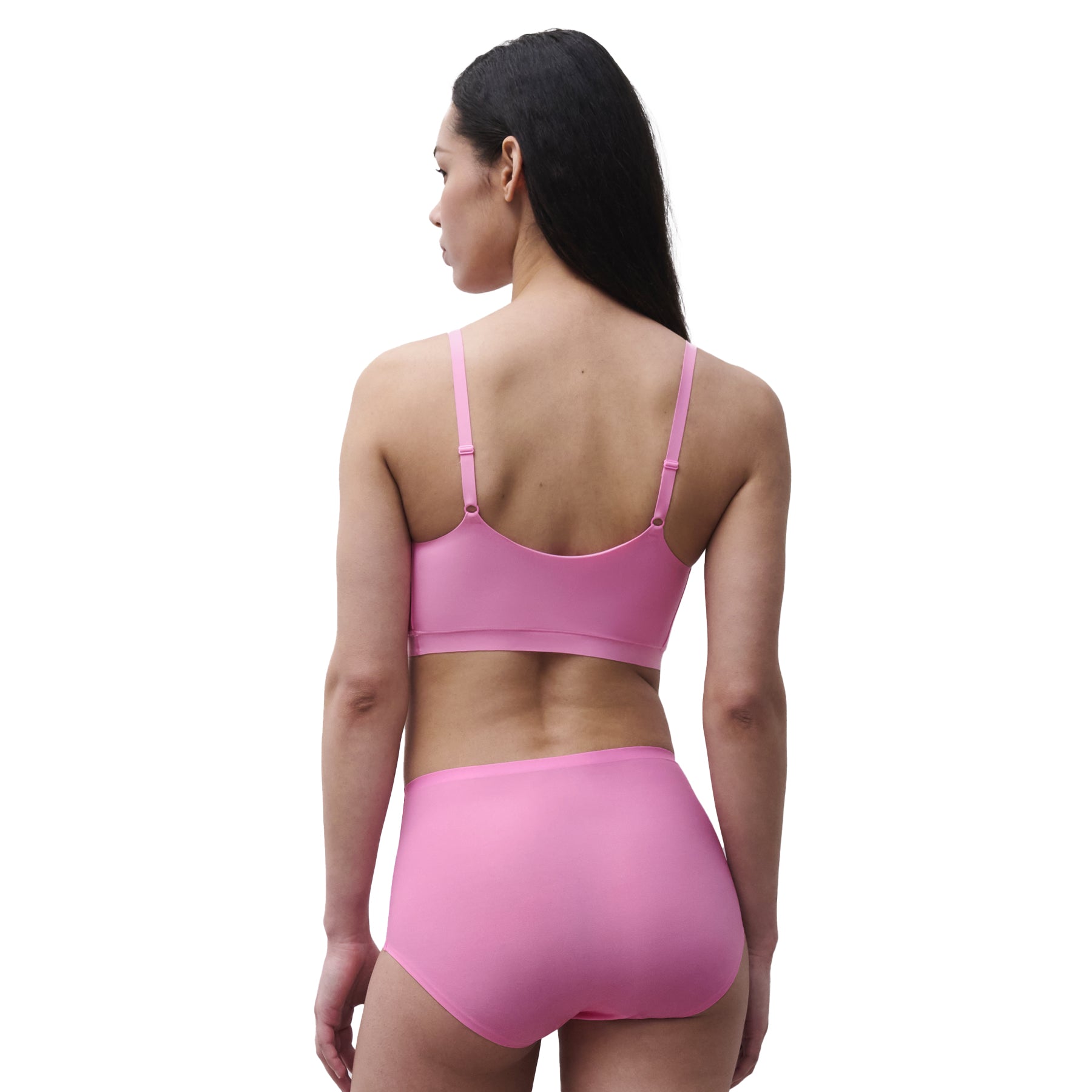 Back view of peony pink seamless high-waist underwear with clean edges and full coverage design