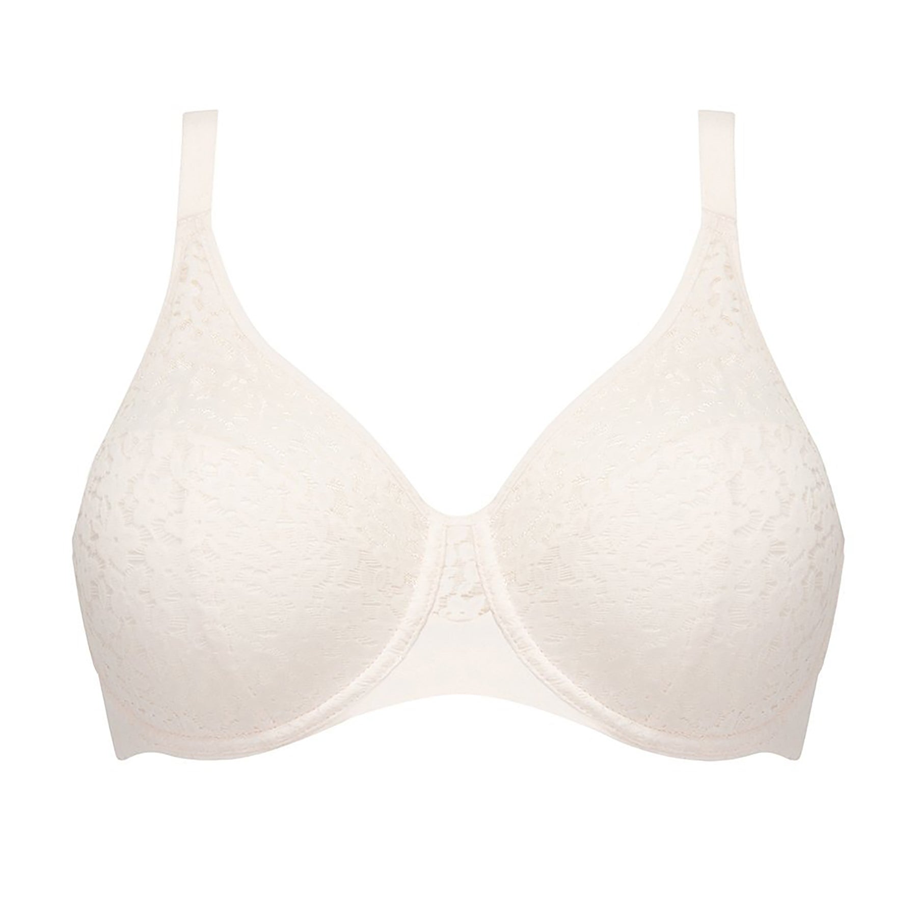 Chantelle Norah Lace Full Cup Seamless Bra in ivory talc. Front view without model.