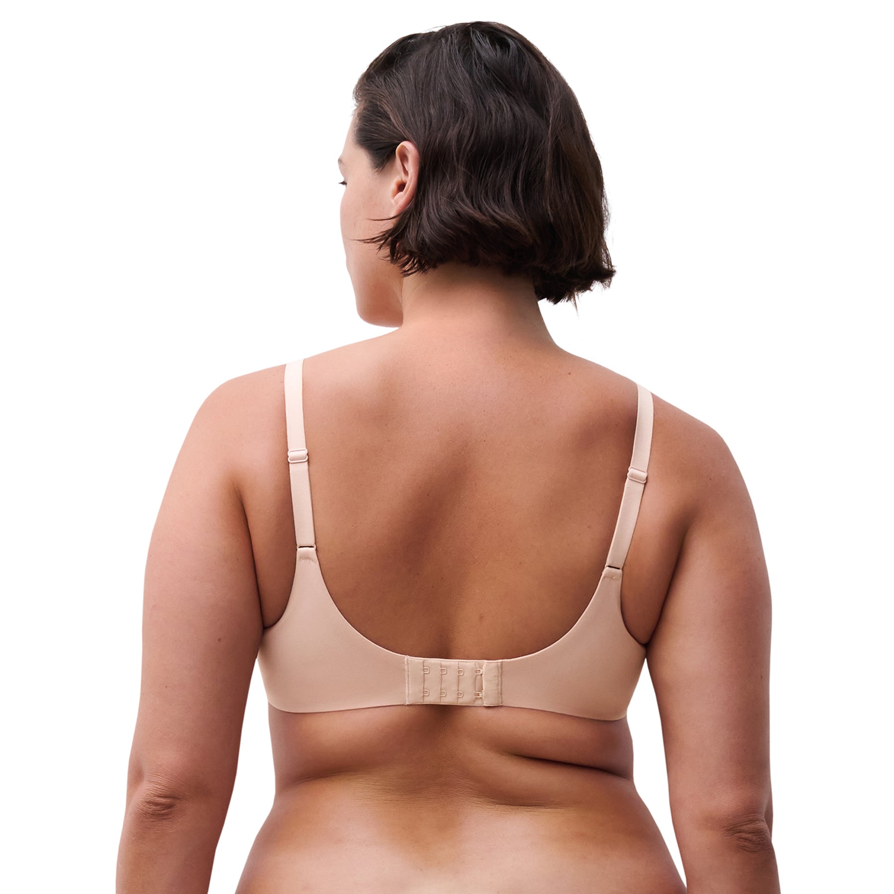 chantelle norah full cup bra nude rose 0rg back view on model with hook and eye closure