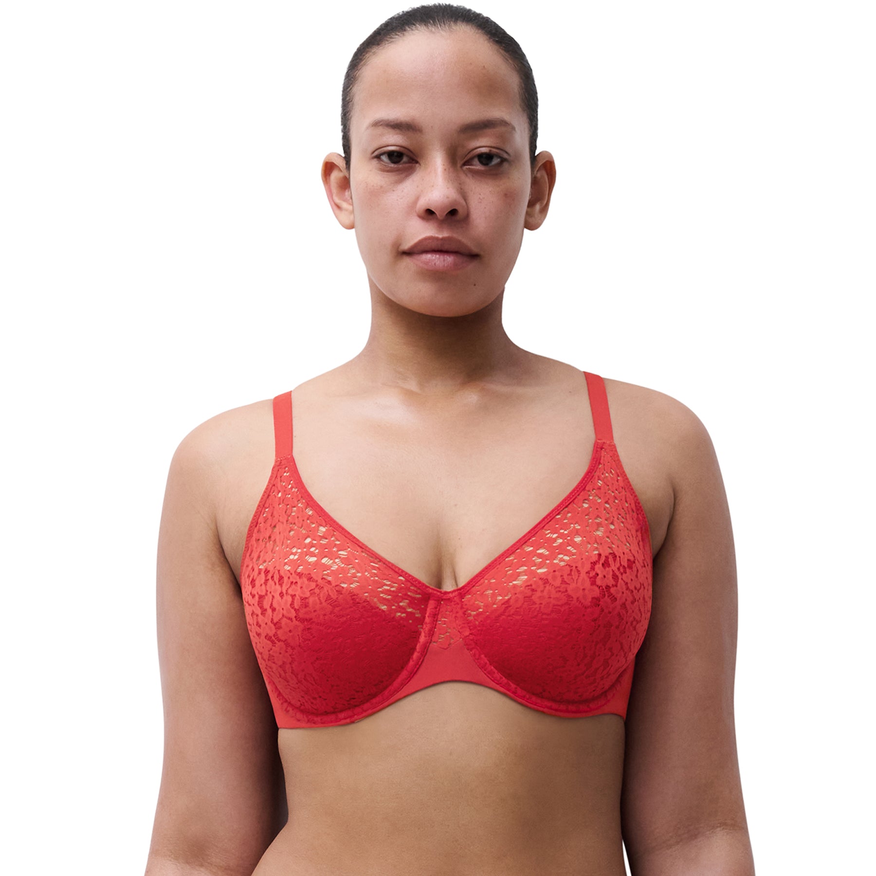 Chantelle Norah Full Cup Bra Poppy Red – supportive full-coverage underwire bra with soft floral lace, designed for all-day comfort and a natural shape.
