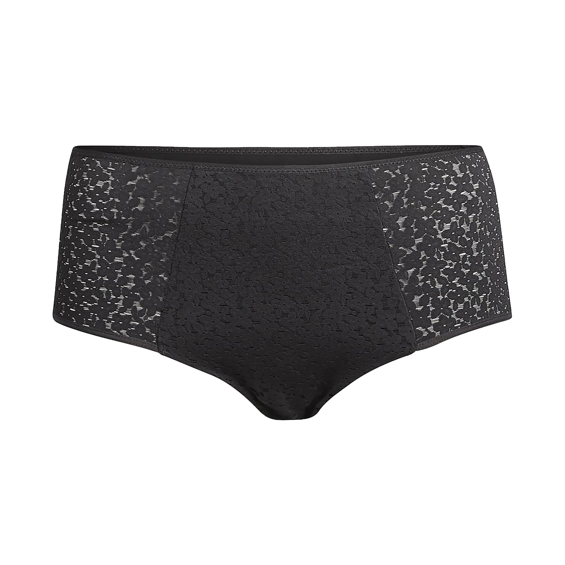 Chantelle light control Norah full brief with floral lace in black. Front view without model.