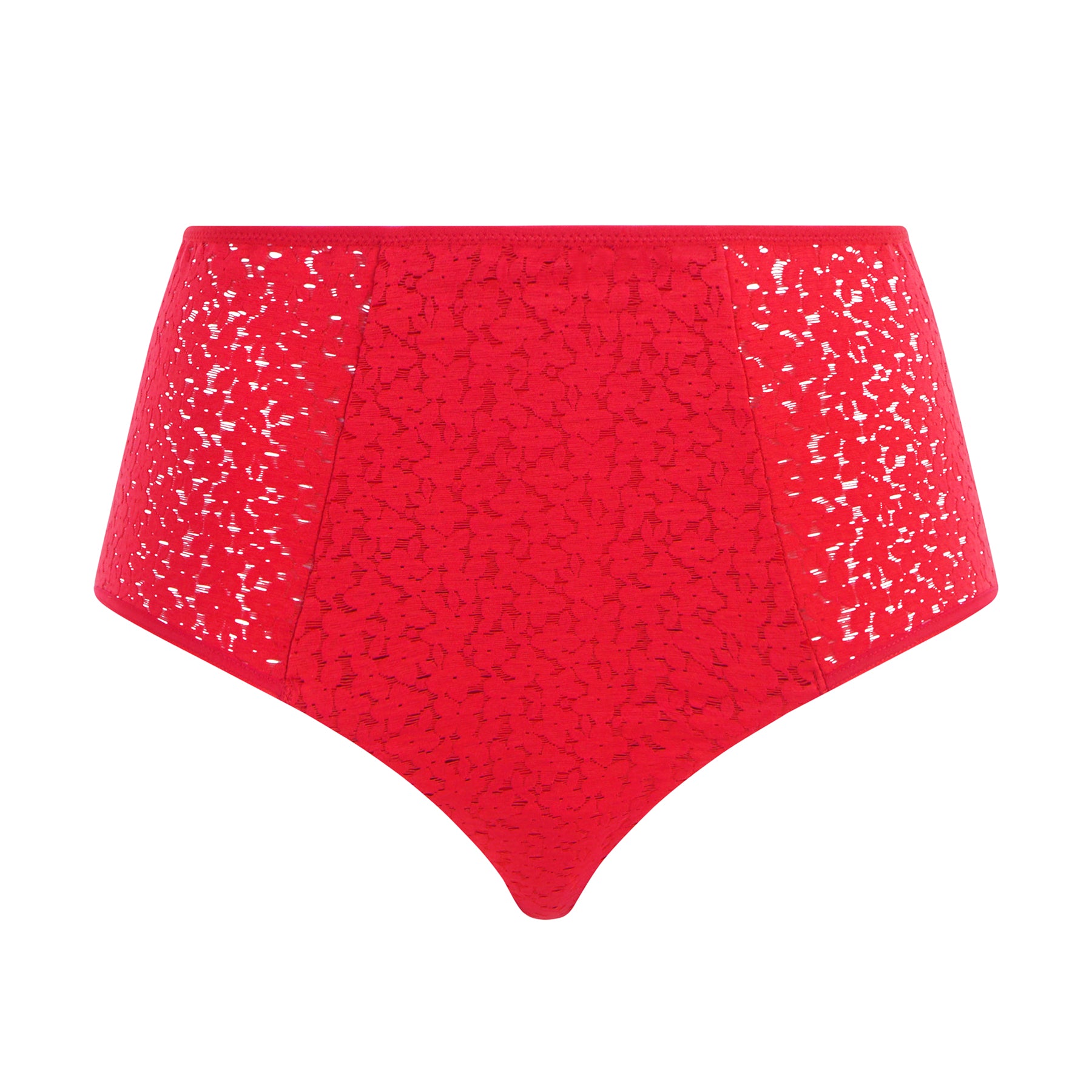 Chantelle light control Norah full brief C13F3 with floral lace in poppy red 0YU. Front view without model.