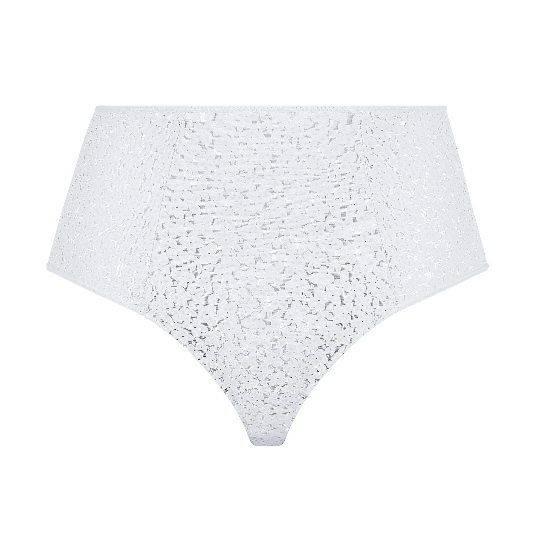 Chantelle Norah Light Control Full Brief in white – flat lay front with floral lace pattern