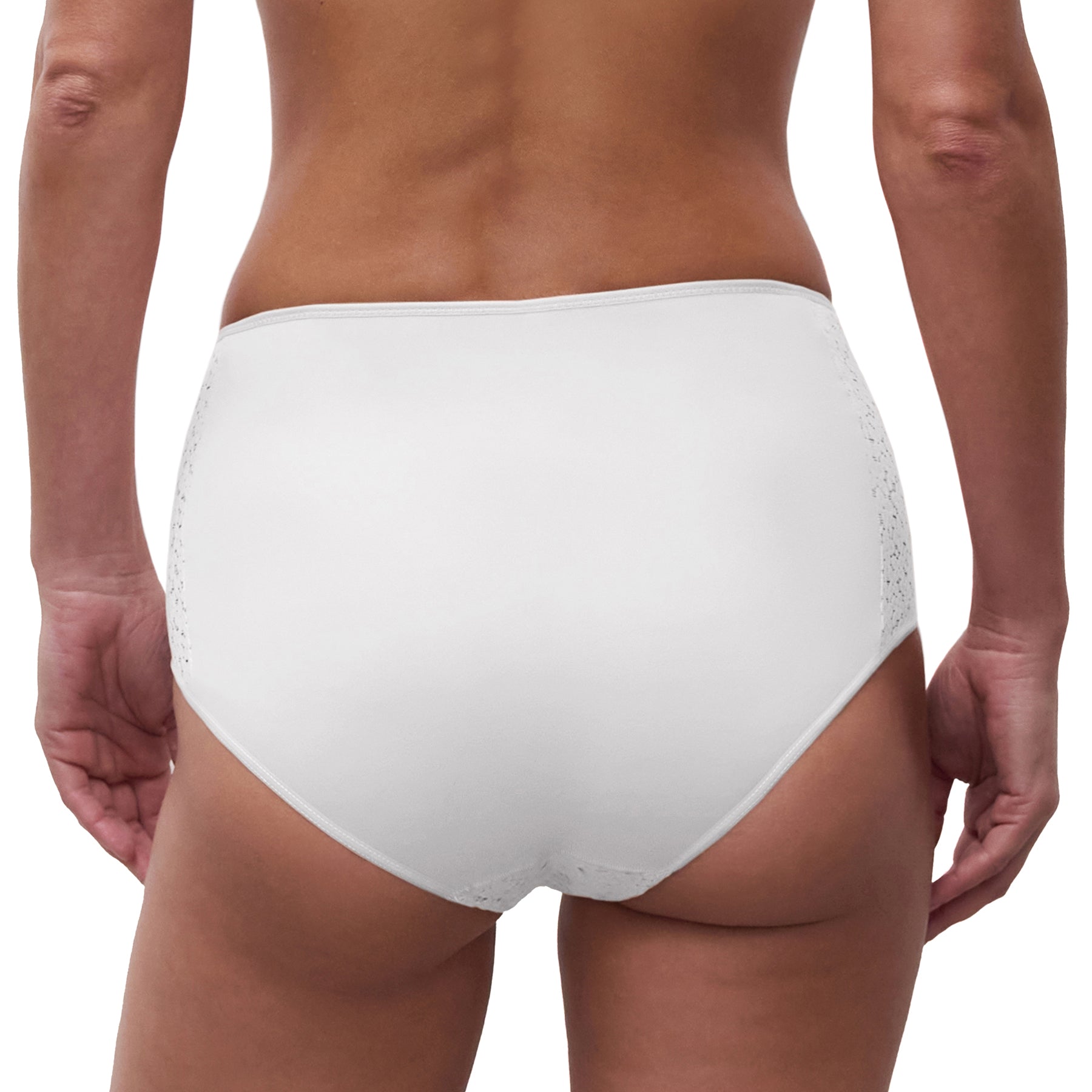 Back view of Chantelle Norah Light Control Full Brief in white on model with smooth full coverage