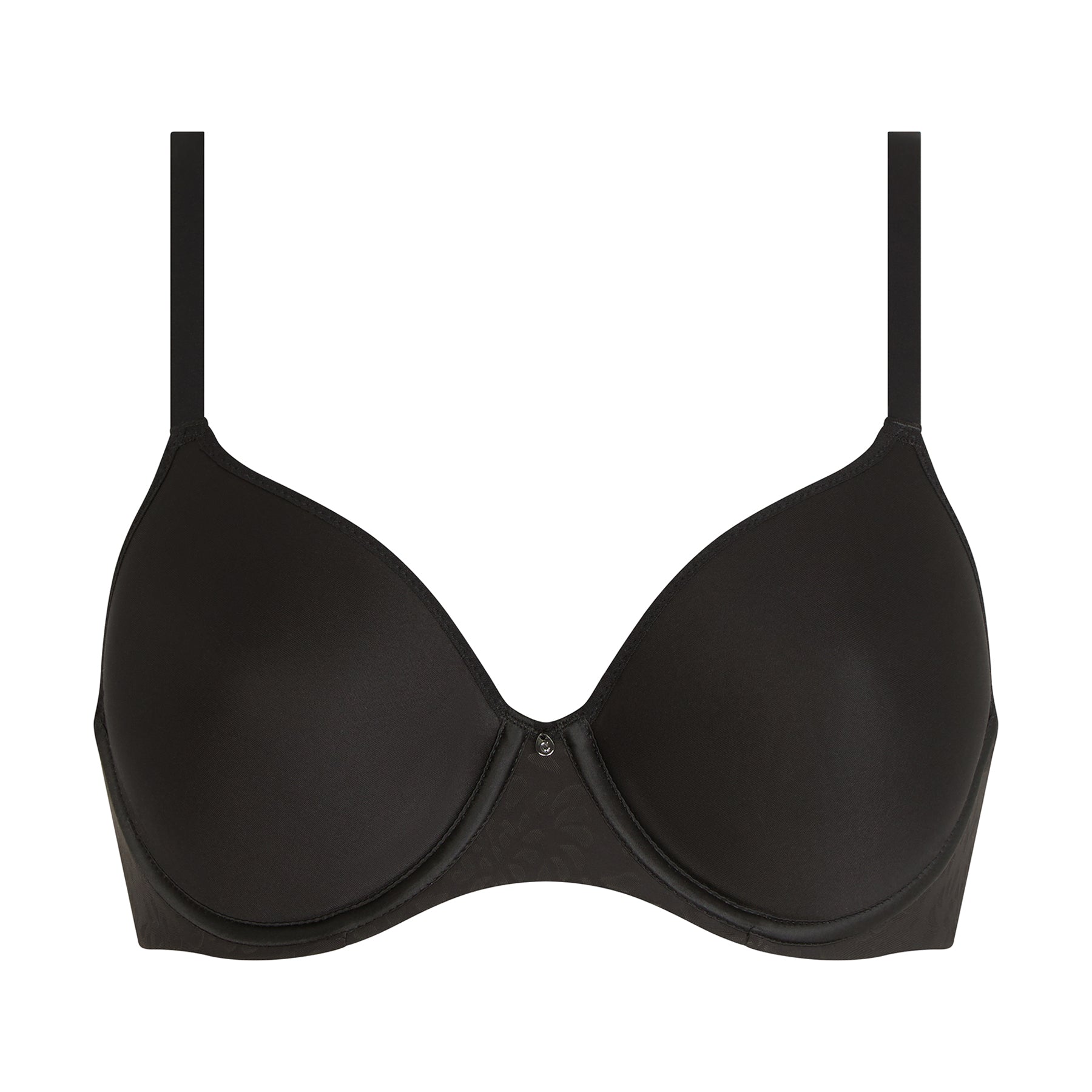 Chantelle Comfort Chic black full cup molded spacer bra, front view with smooth cups and everyday supportive design