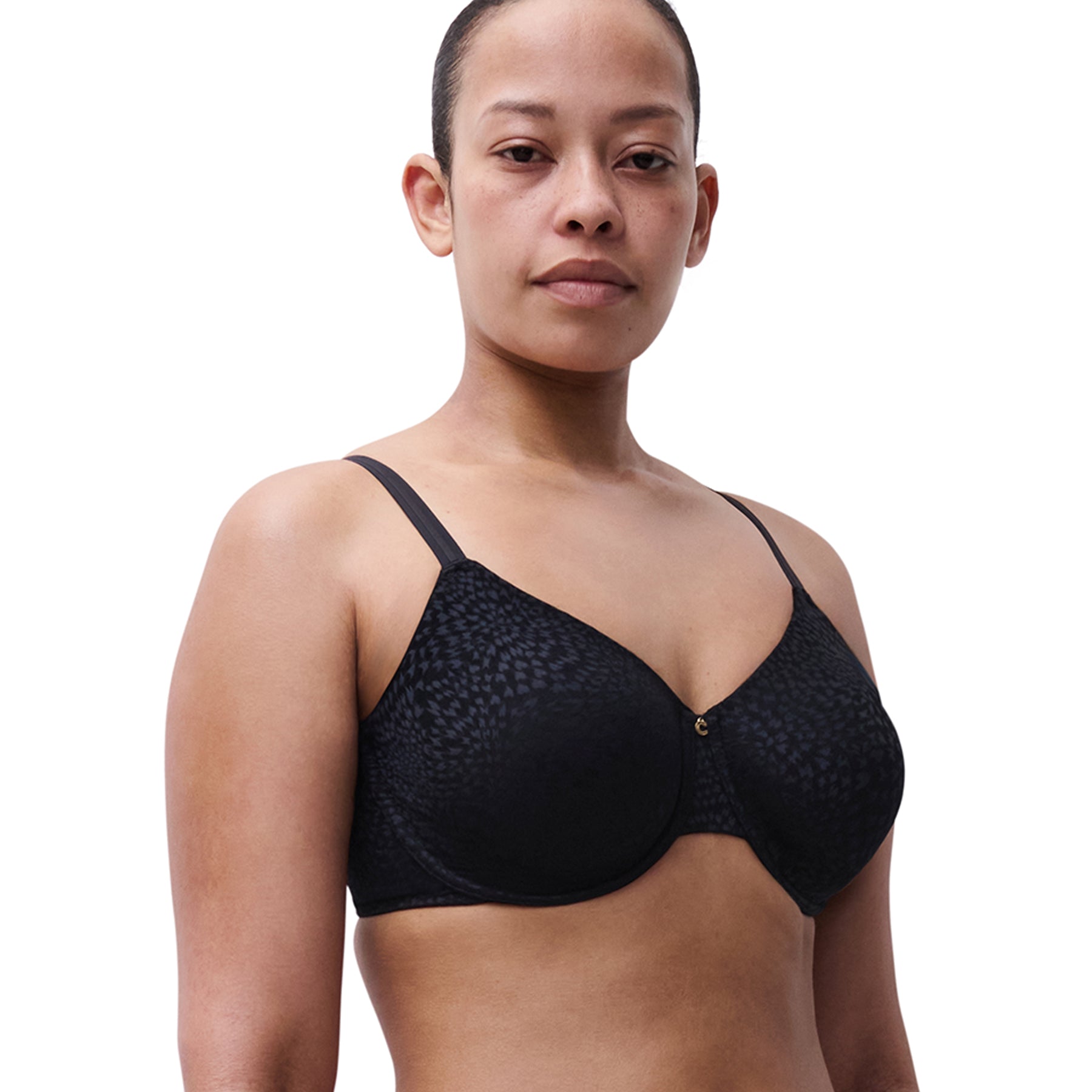 Side view of Chantelle C19UM1 Full Cup Magique Bra black – supportive full coverage fit with light padding